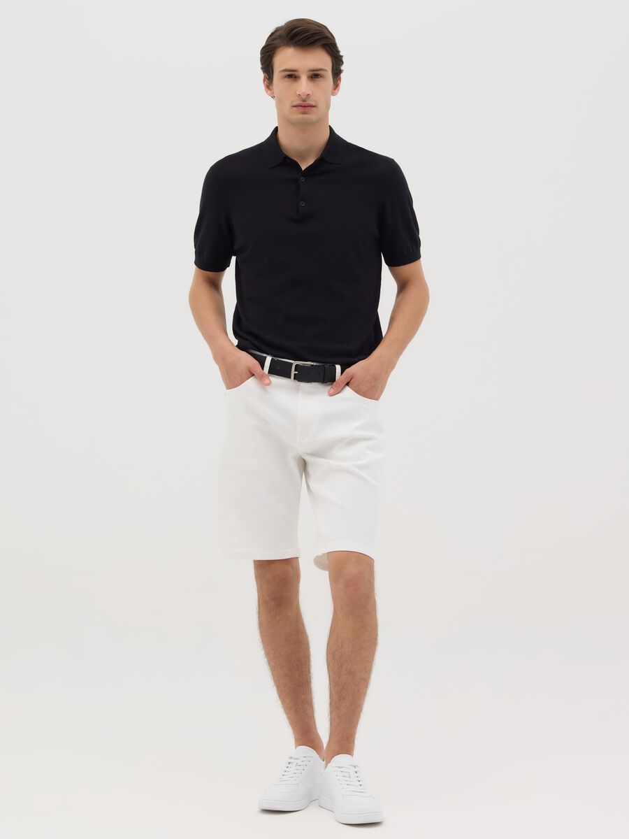 White stretch cotton denim Bermuda shorts by Ovs_0