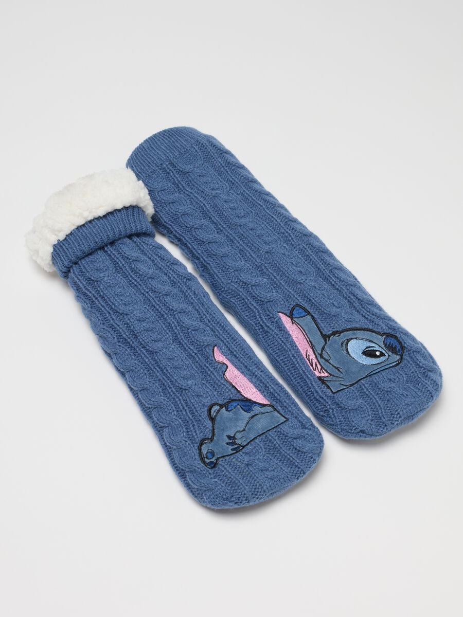 Blue Non-Slip Socks with Stitch Print_1