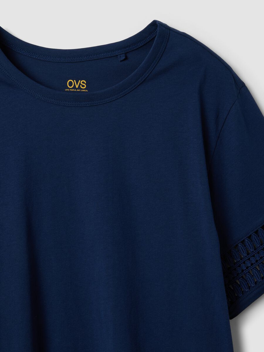 T-shirt blu a maniche corte in puro cotone_5