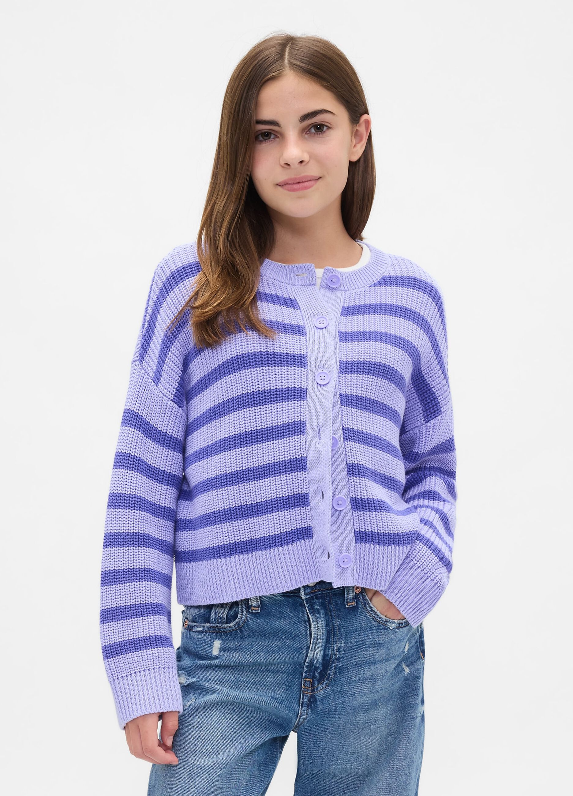 Purple striped cotton cardigan
