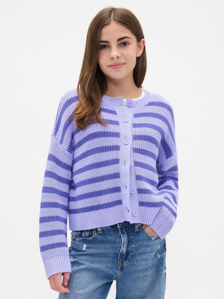 Purple striped cotton cardigan_0