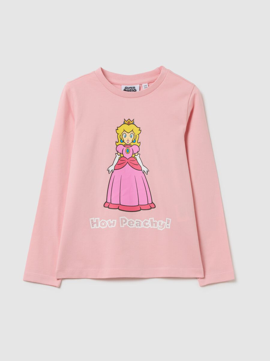 Girls' pink stretch cotton T-shirt with Super Mario print_0