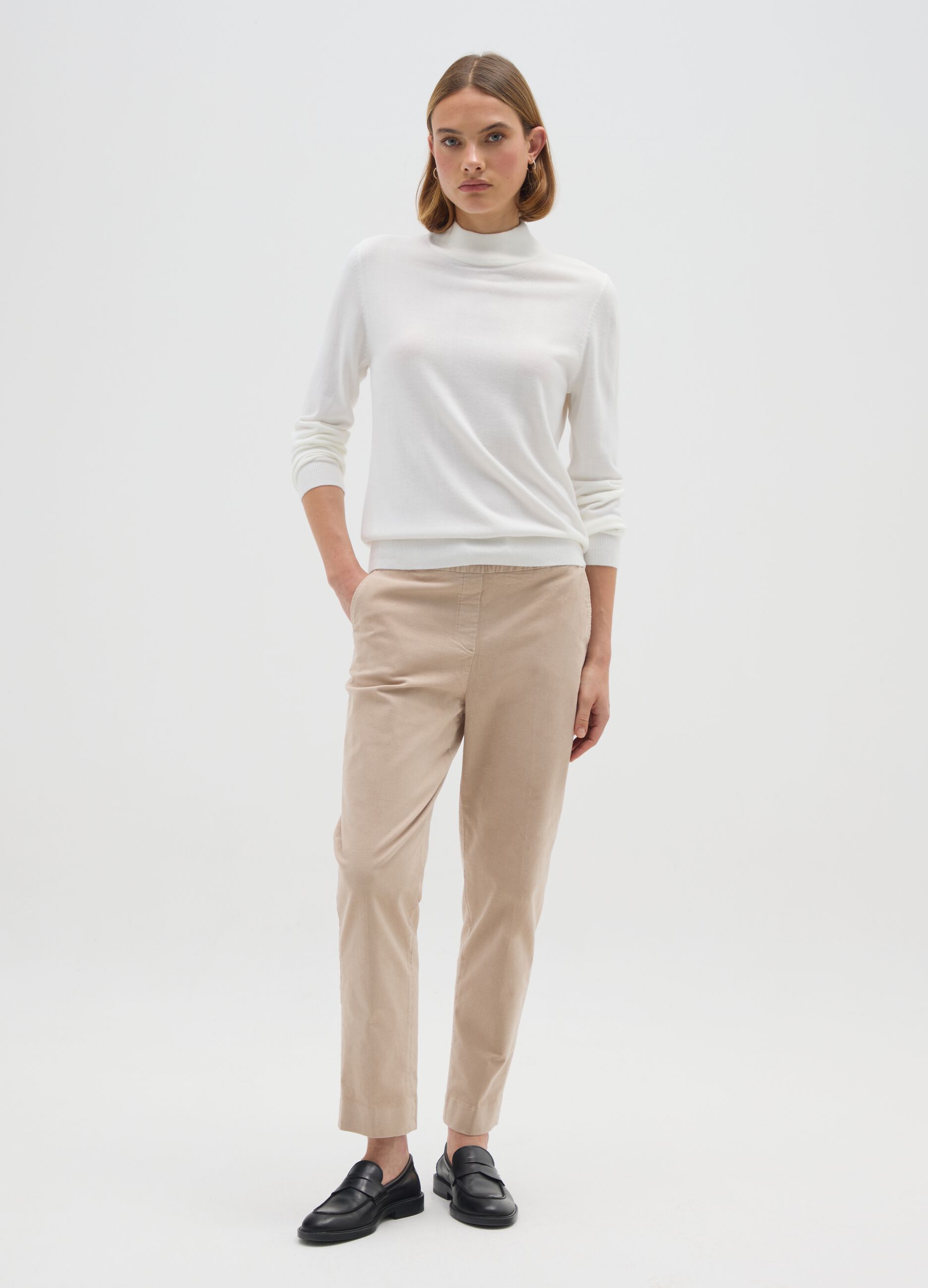 Pantaloni in cotone elasticizzato beige regular fit