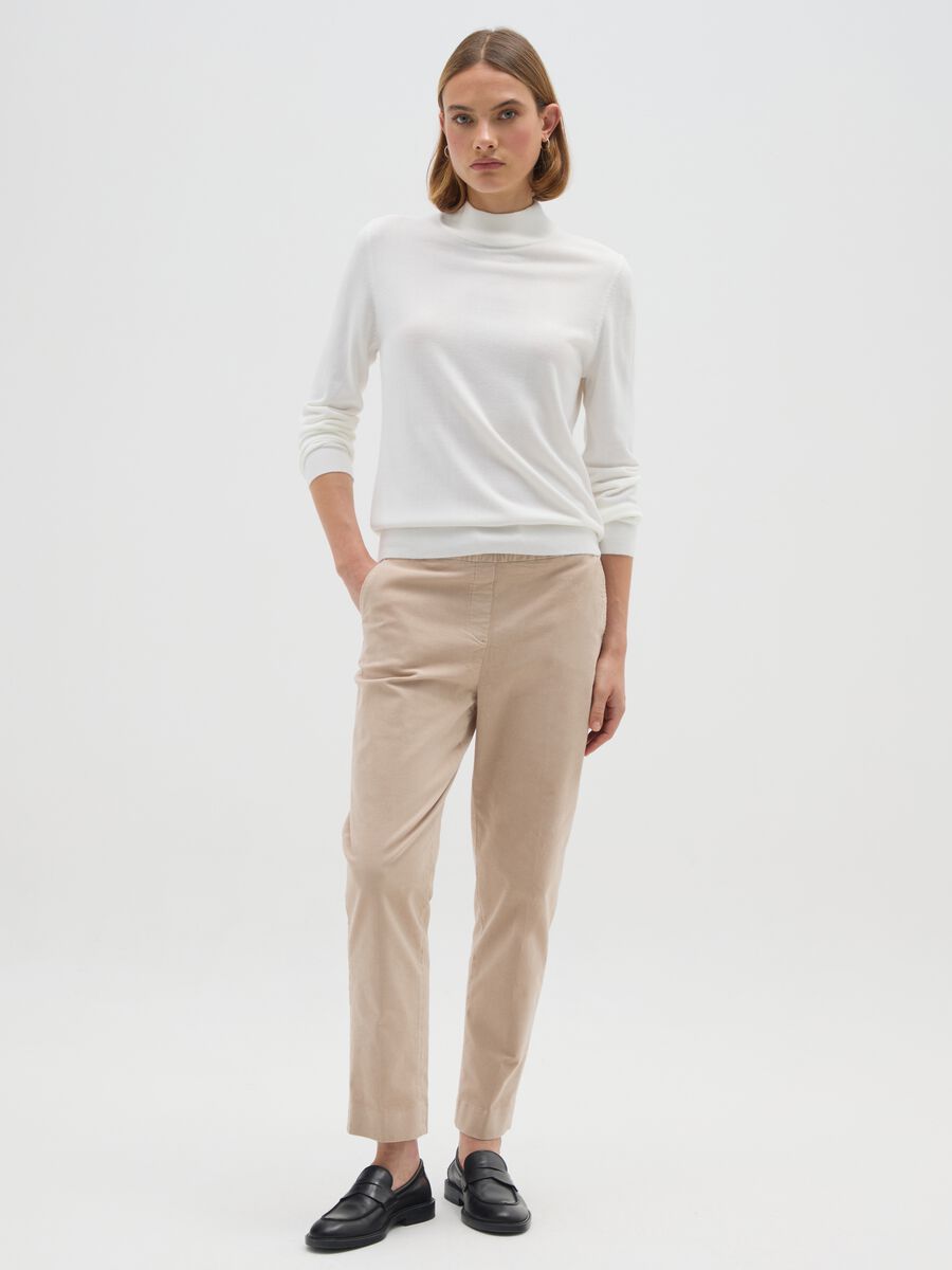 Pantaloni in cotone elasticizzato beige regular fit_0