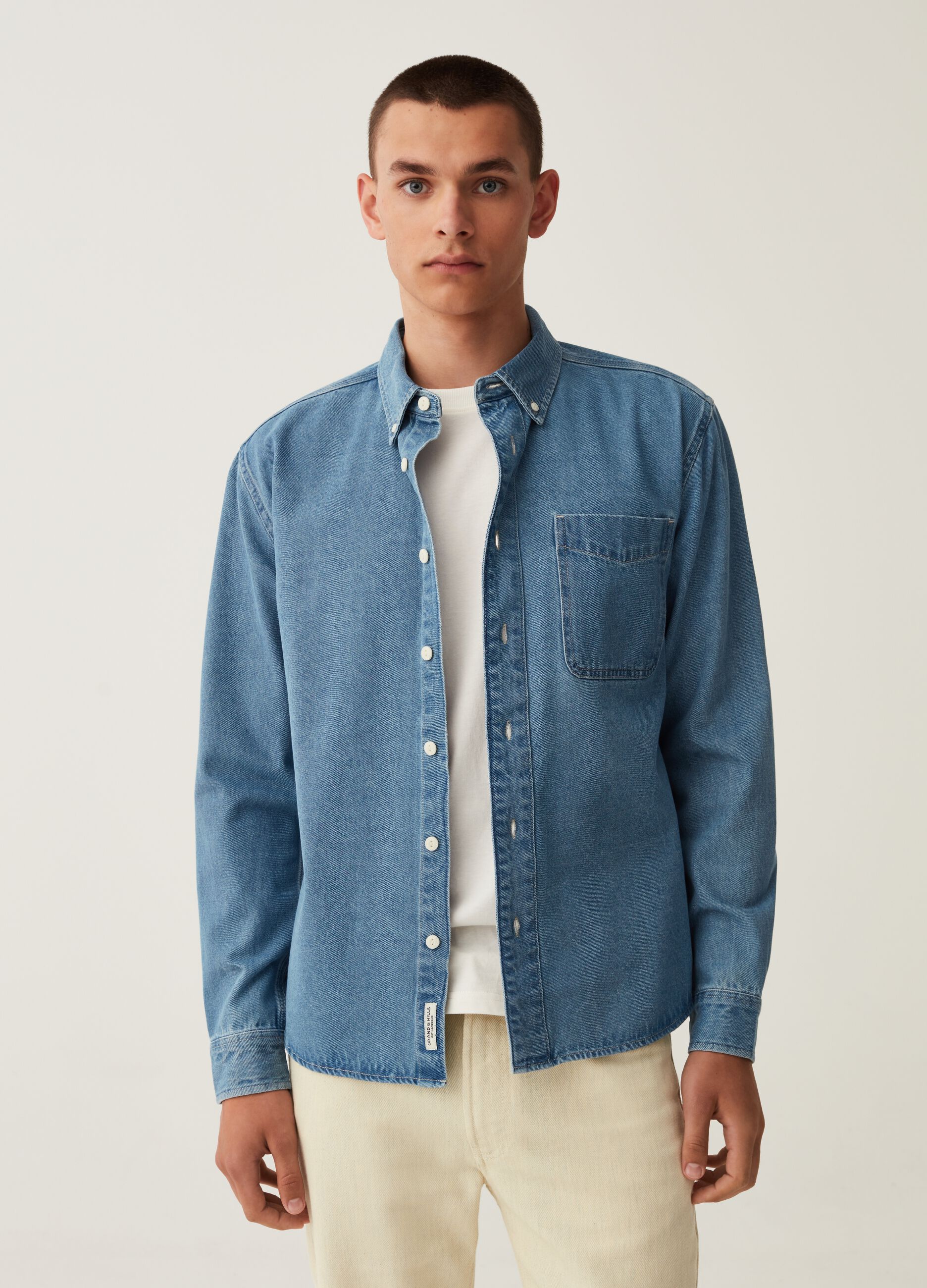 Camicia workwear in denim con tasca_0