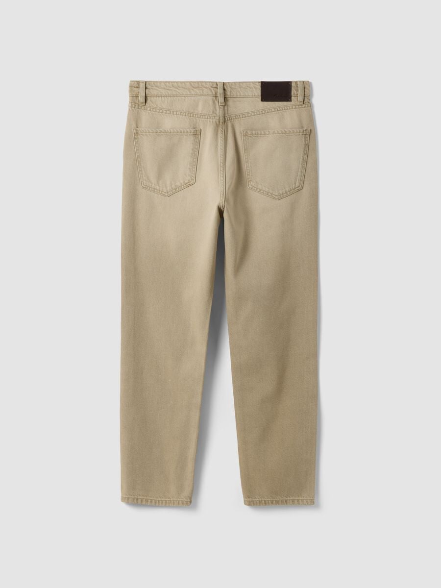 Beige cotton-lyocell blend regular tapered jeans_2