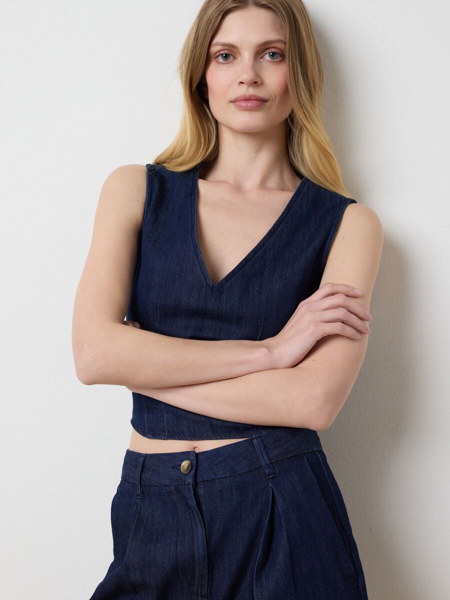 Top da donna in puro cotone denim_1