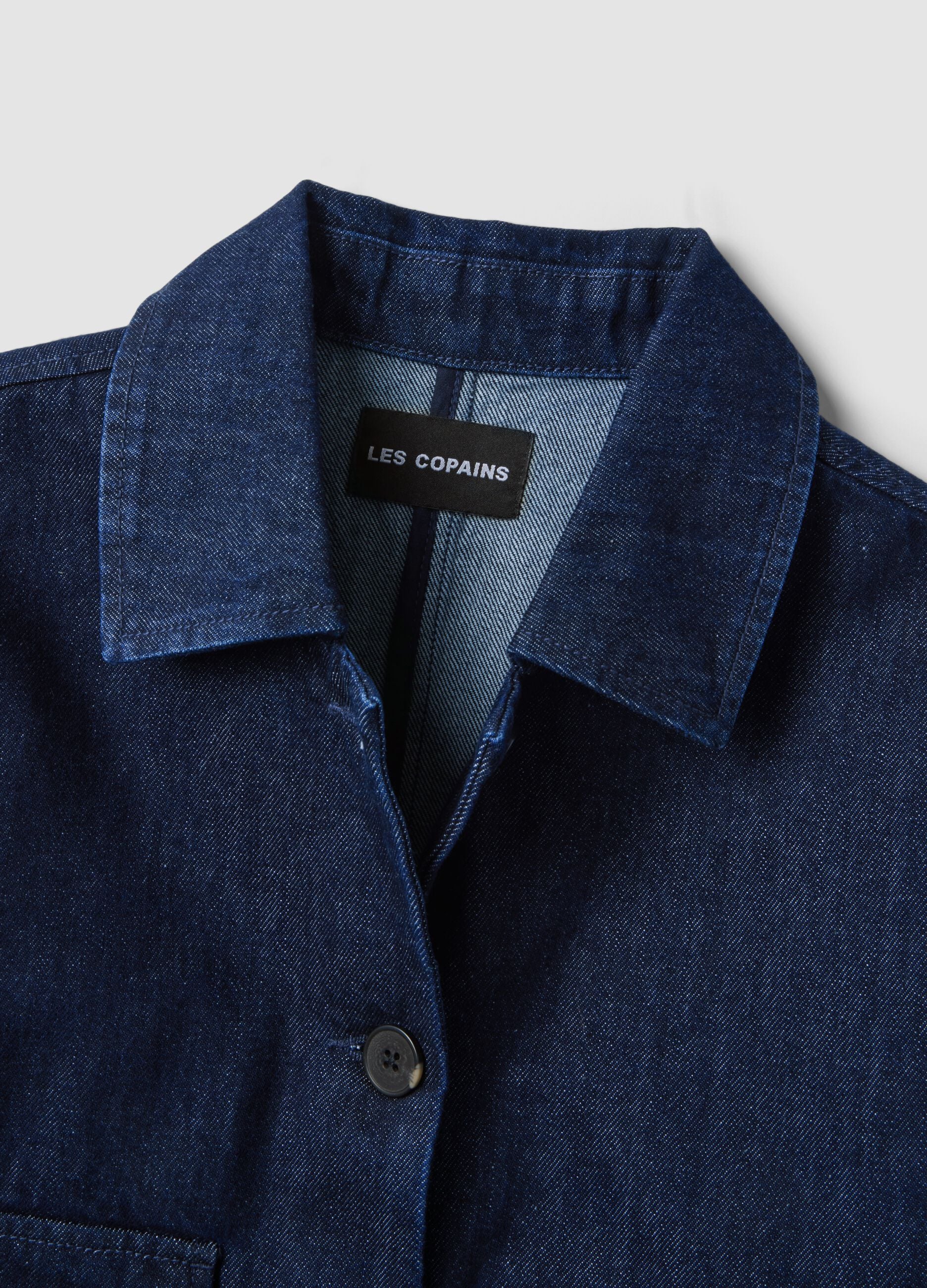 Blue cropped pure cotton denim jacket, regular fit