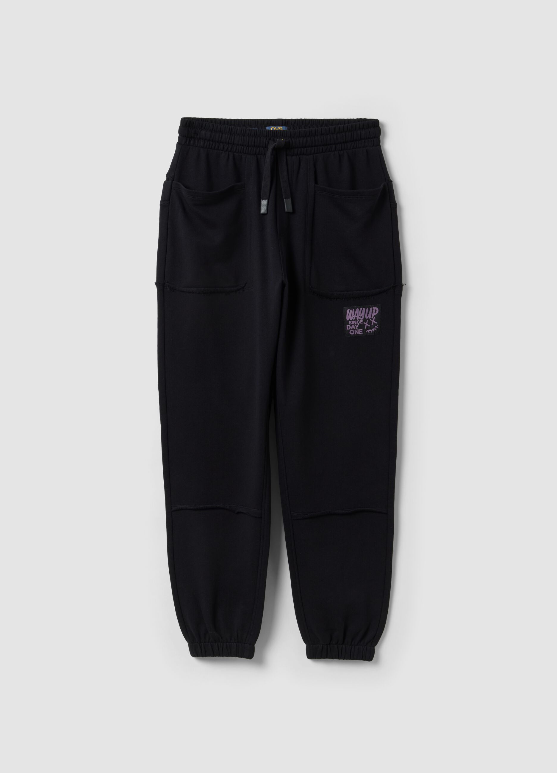 Black pure cotton jogger trousers with "Way Up" graphic for boys