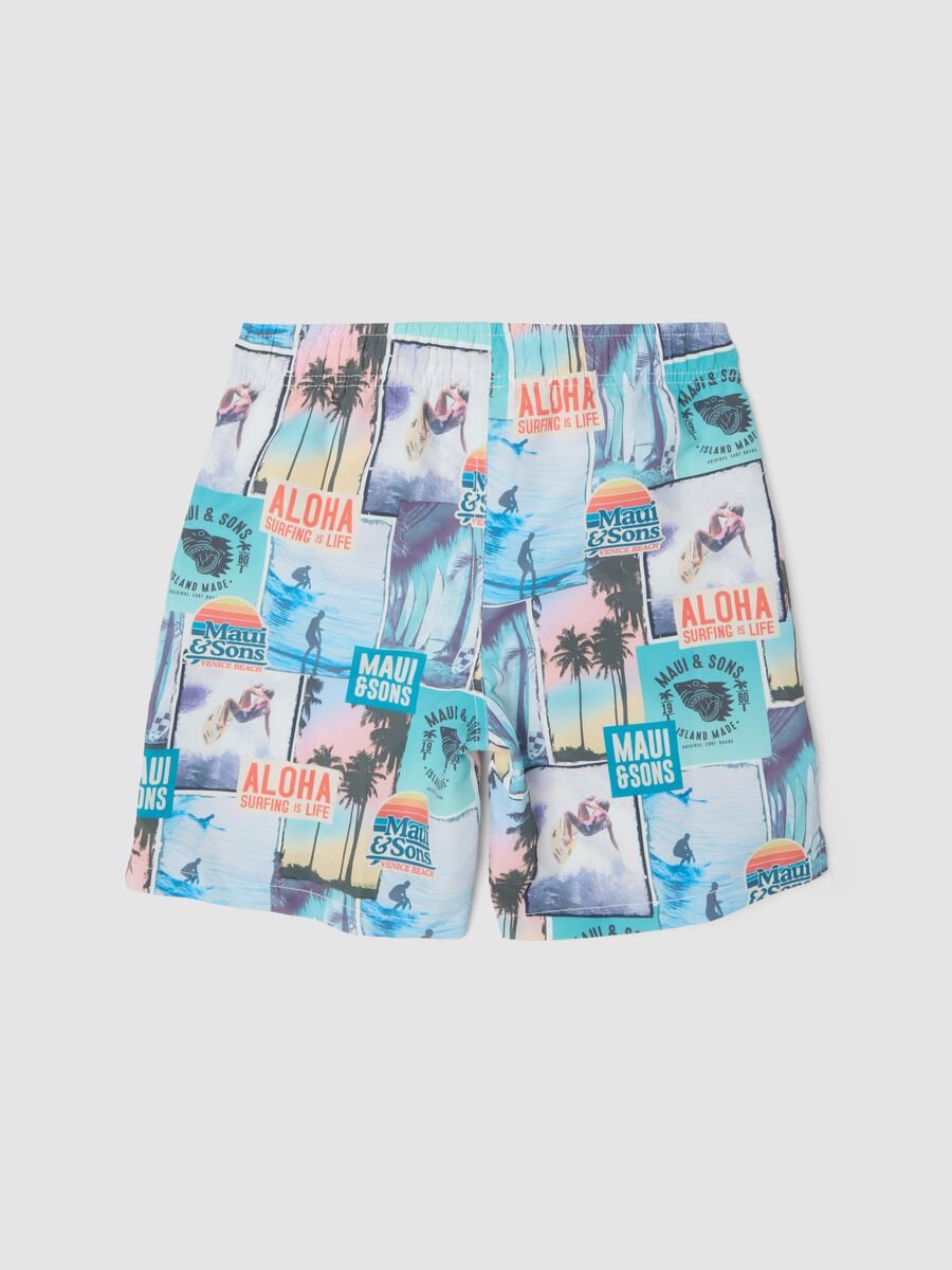 Multicoloured tropical print swim shorts_1