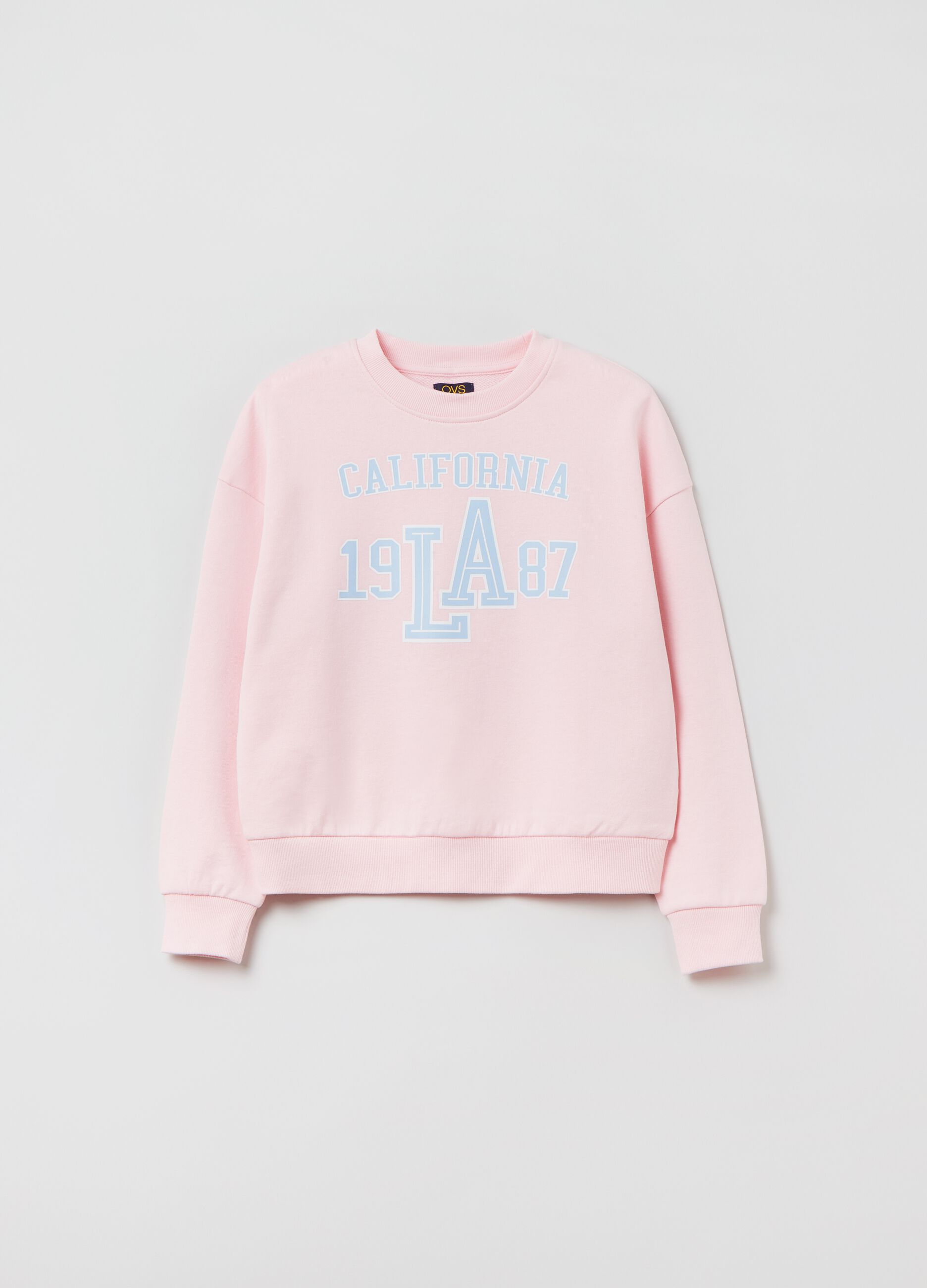 Fleece top with round neck and lettering print