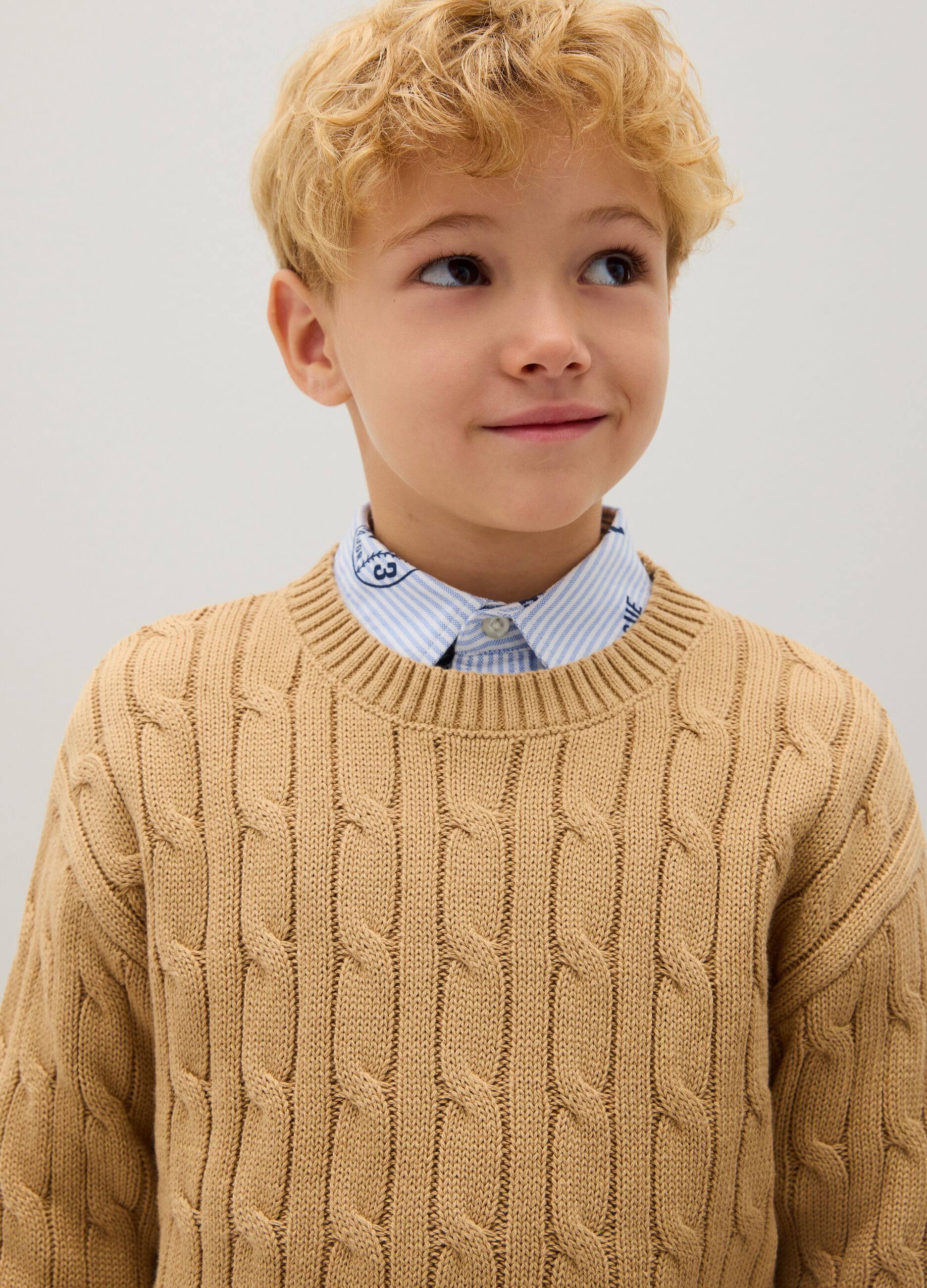 Beige pure cotton regular fit children's jumper
