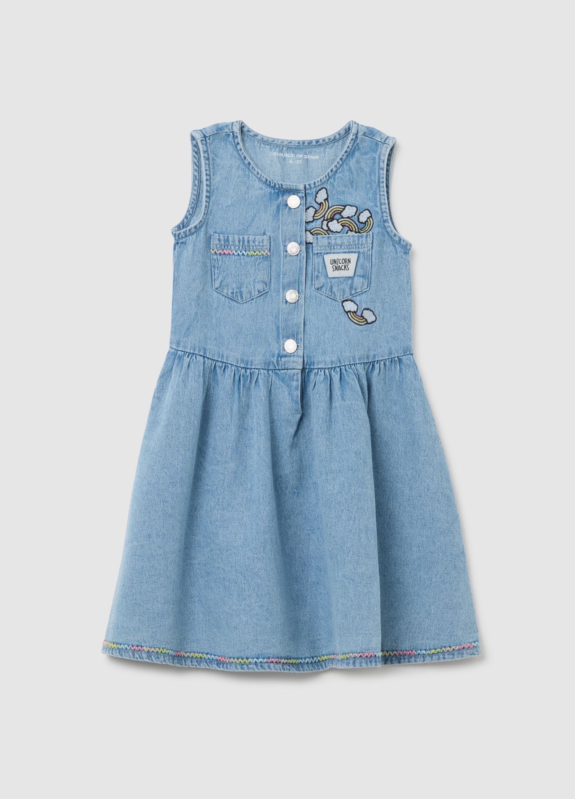 Abito da bambina in puro cotone denim regular fit con dettagli