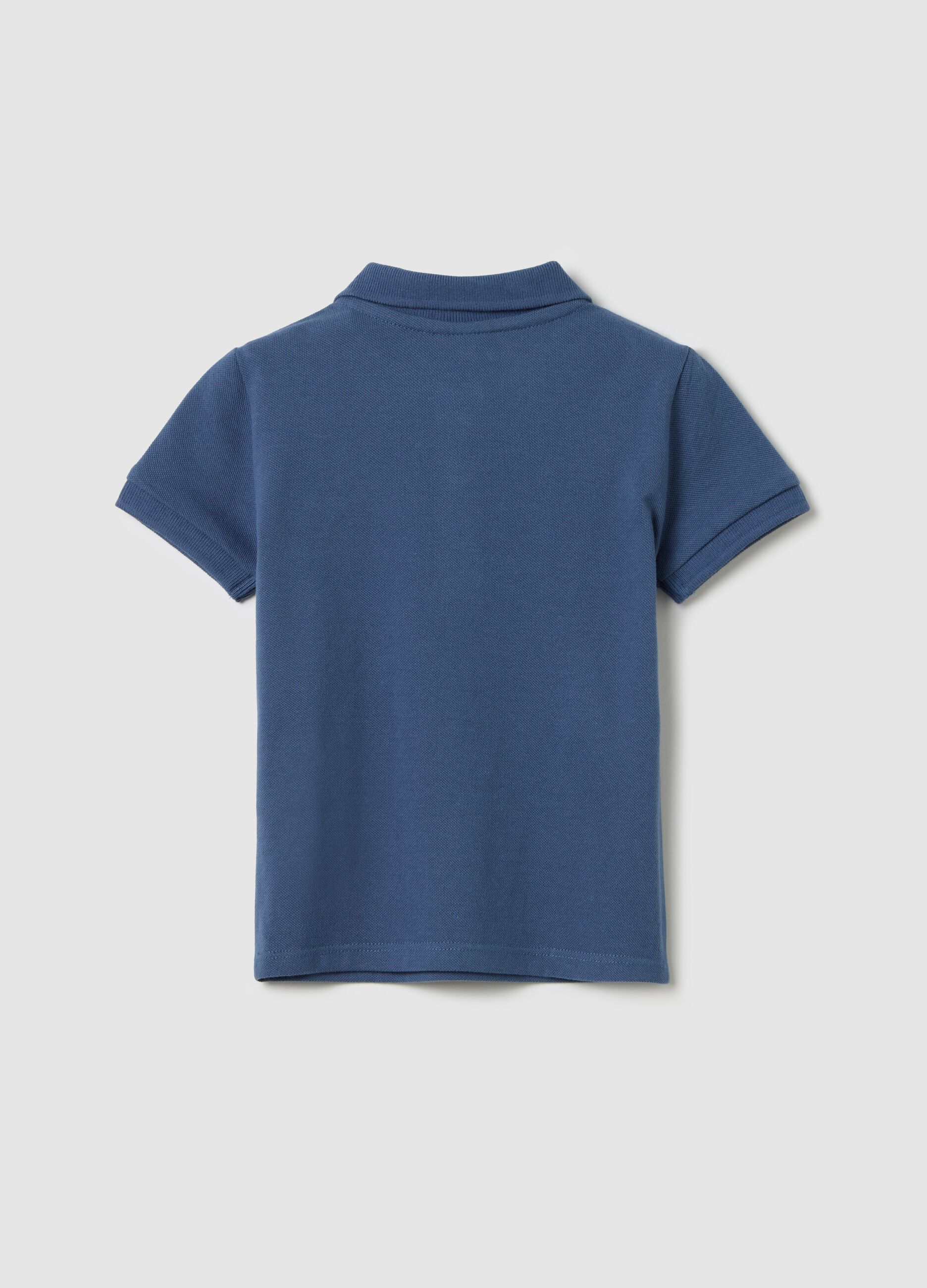 Blue short-sleeved polo shirt in piquet