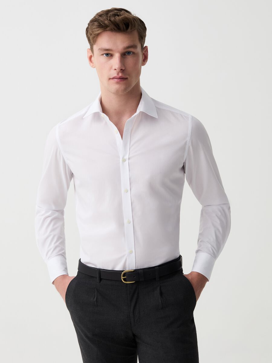 Solid colour slim fit shirt_0
