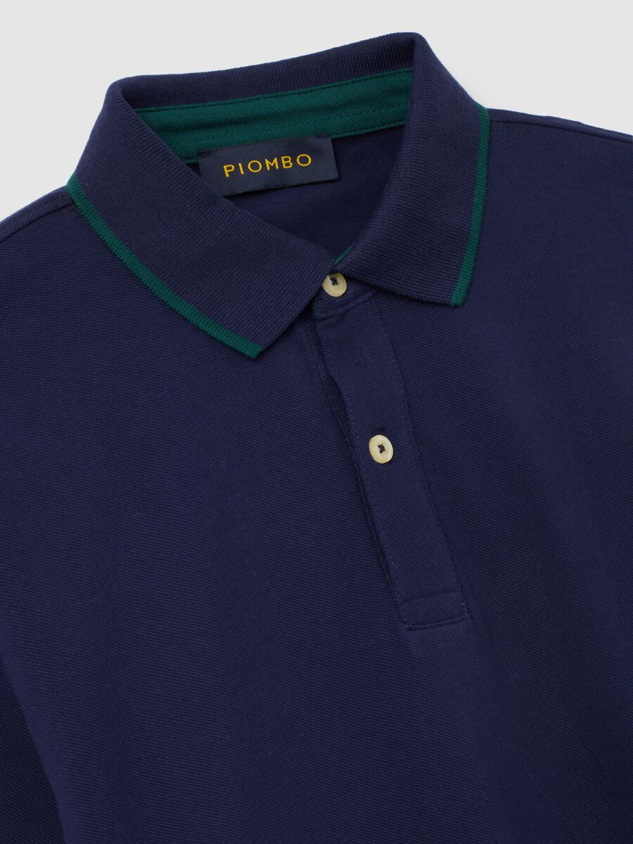 Polo in puro cotone blu regular fit_5