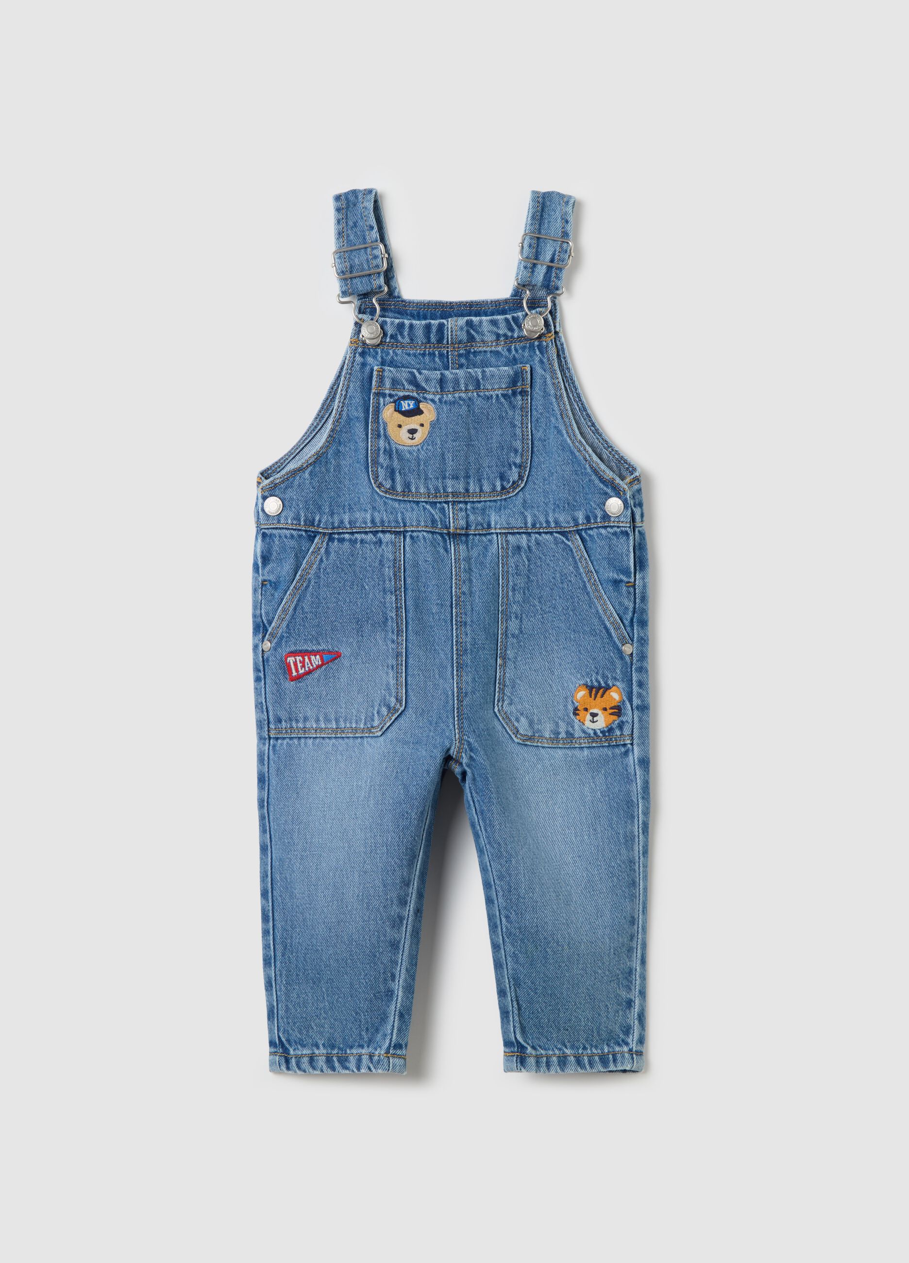 Carpenter dungarees in denim with animals embroidery
