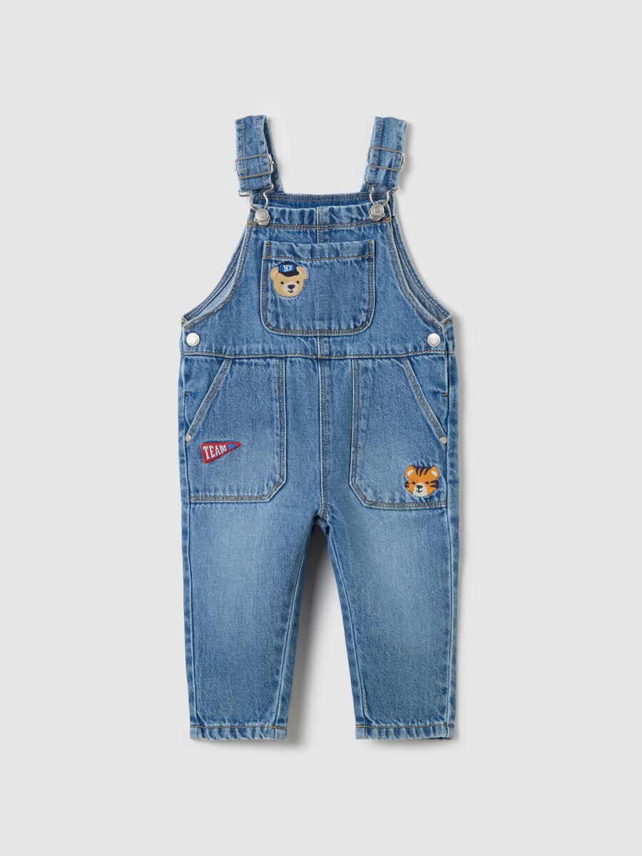 Carpenter dungarees in denim with animals embroidery_0