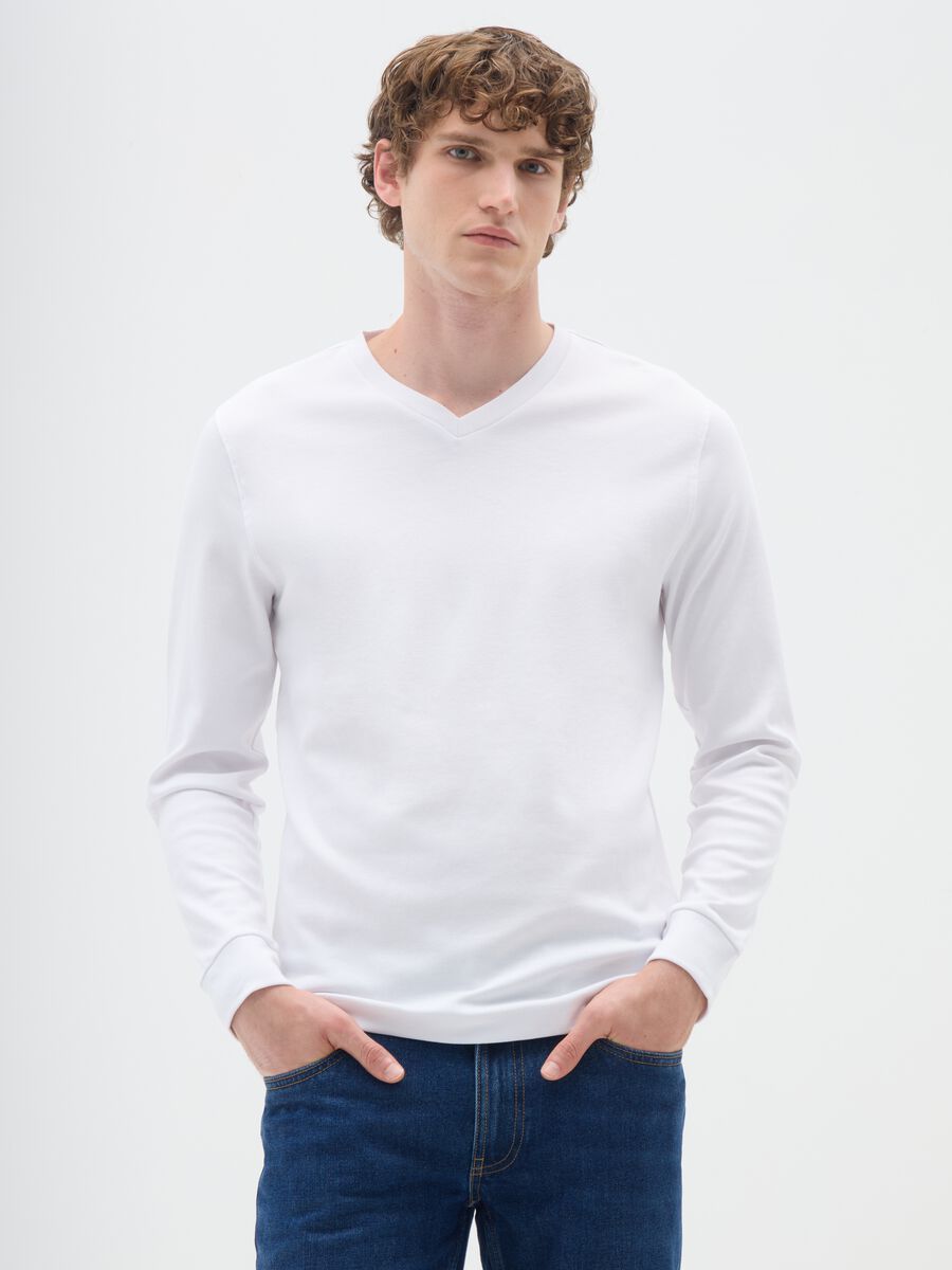 Maglia bianca a maniche lunghe in cotone_0