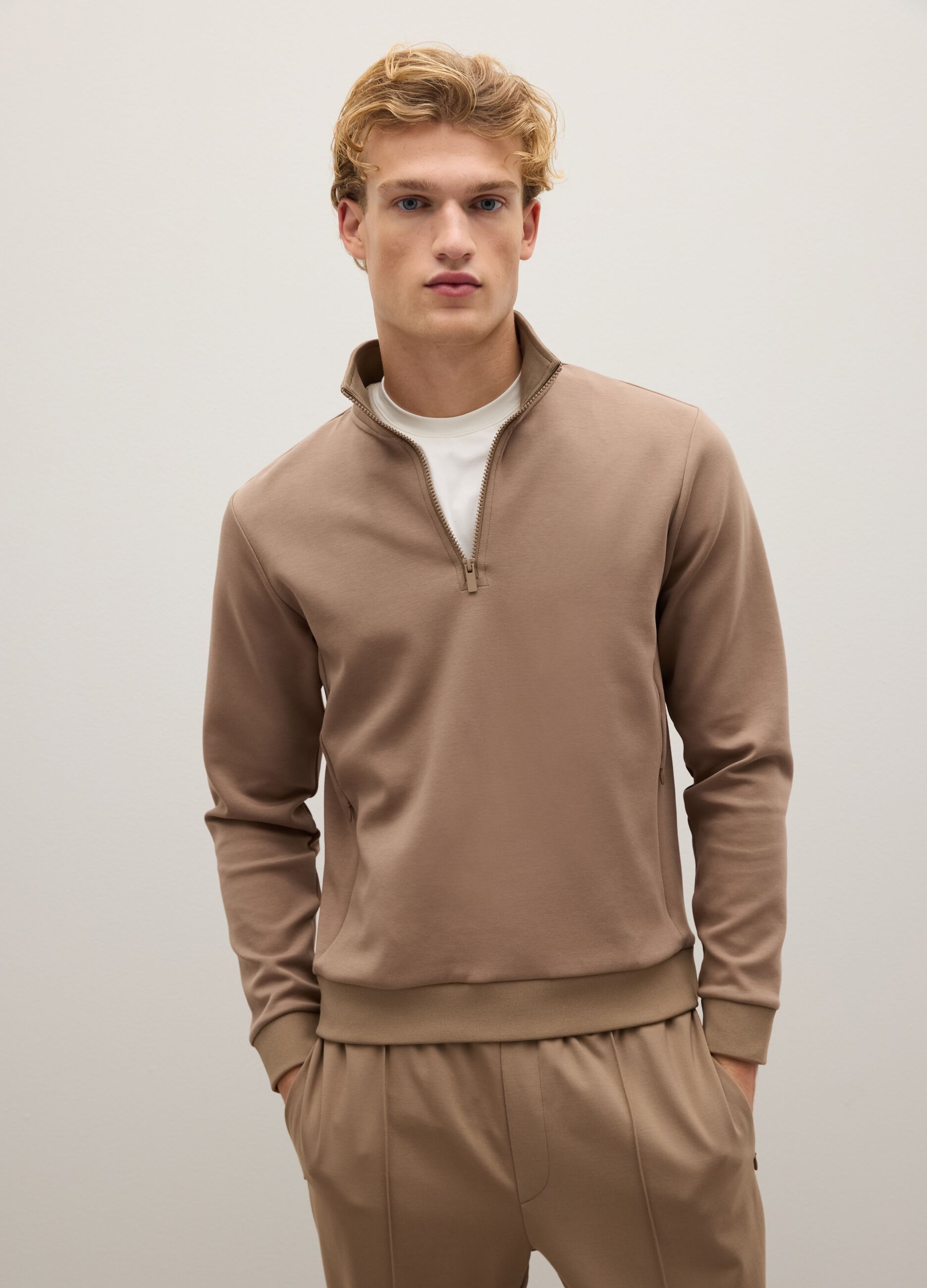 Brown half-zip jumper