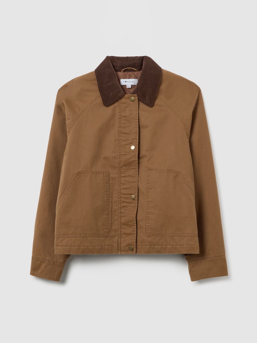 Giacca in misto cotone marrone con bottoni e zip_5