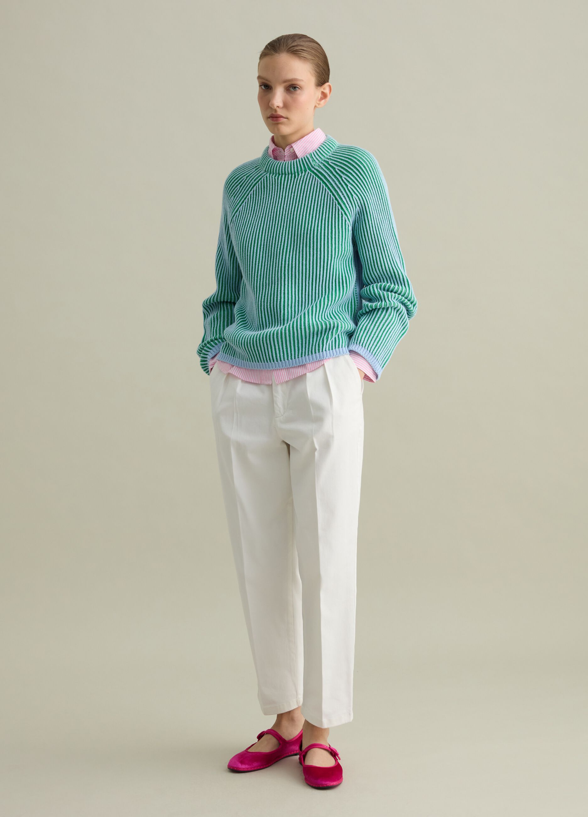 Cotton pullover with striped weave