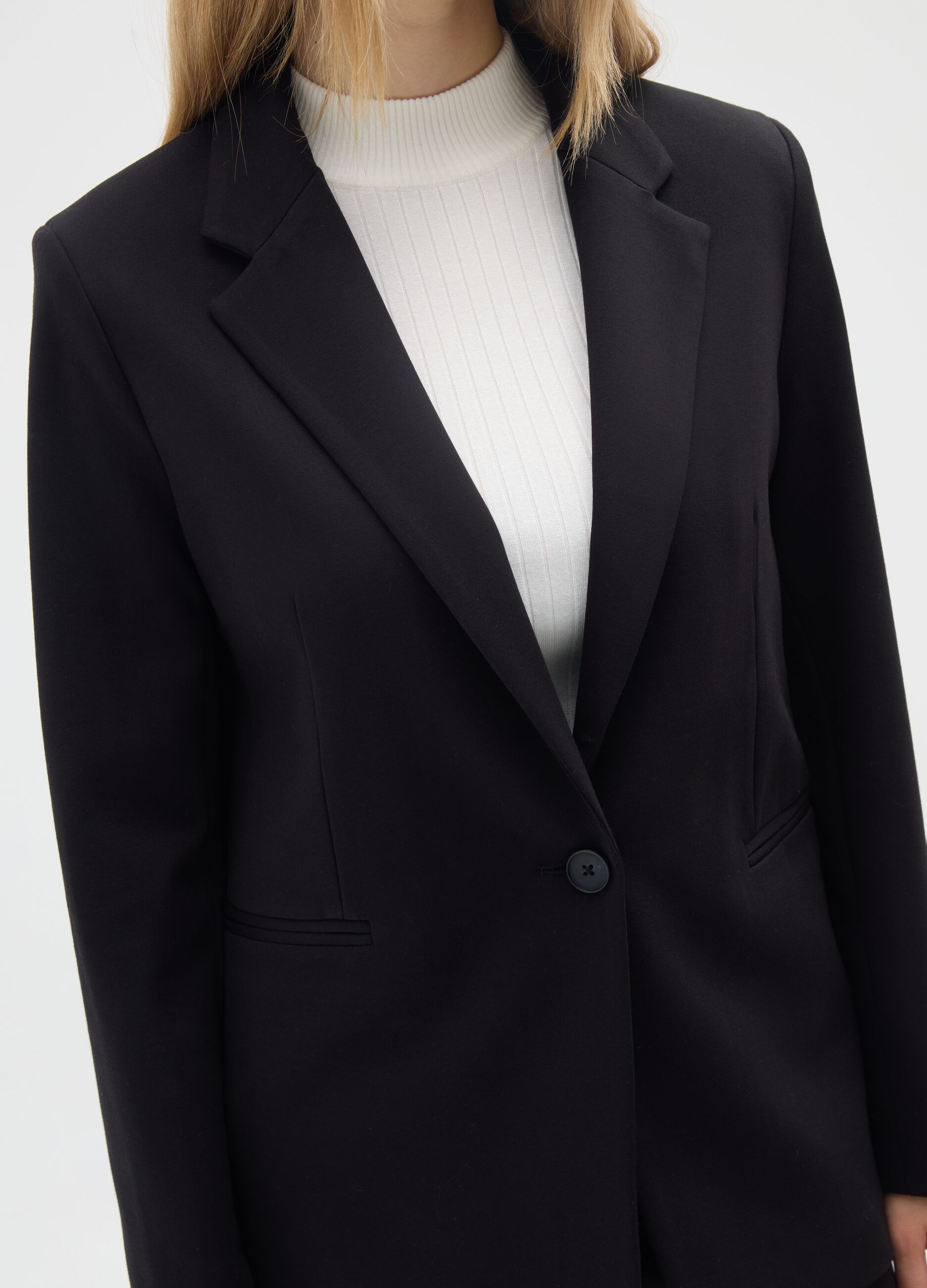 Black stretch fabric blazer regular fit