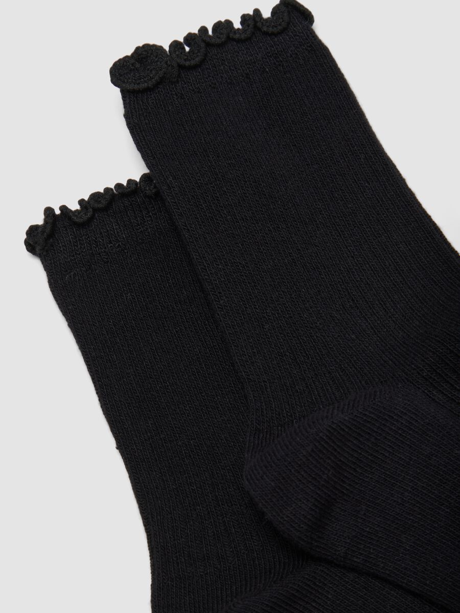 2-pack black organic stretch cotton socks with scalloped trim_1