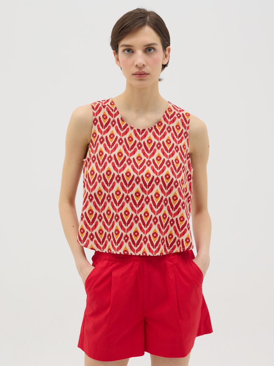 Beige tank top with ethnic pattern_0