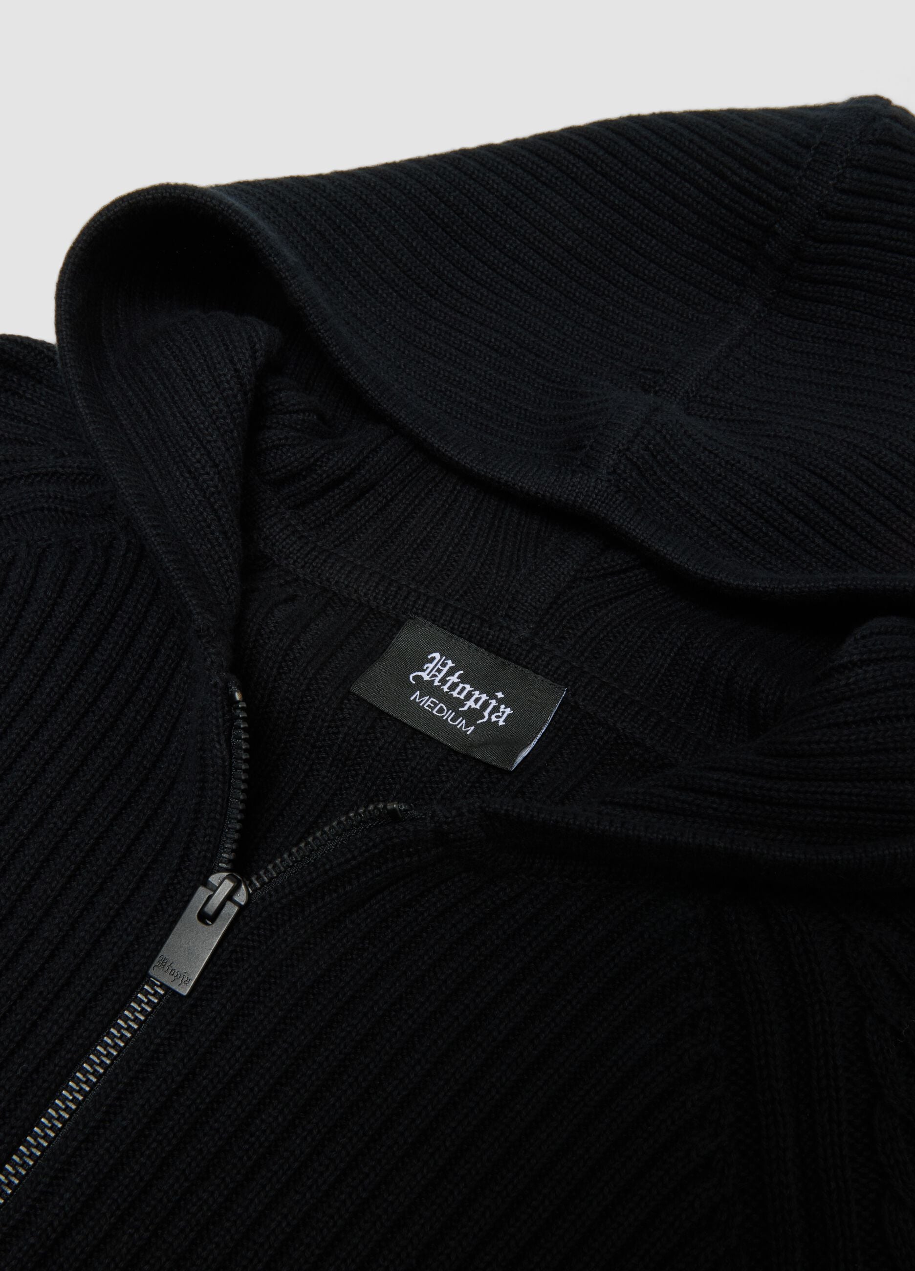 Black Ribbed Knit Hoodie