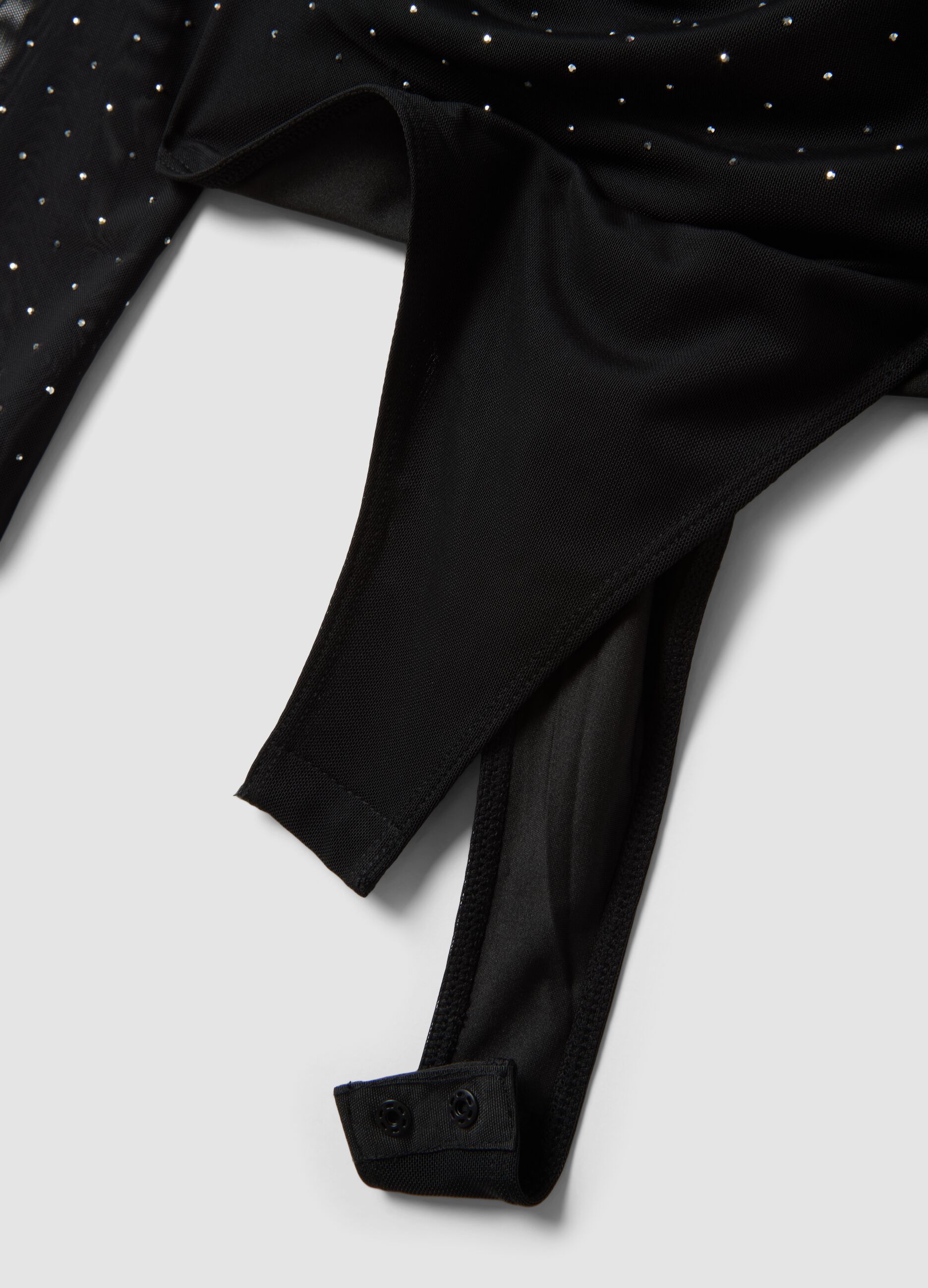 Black stretch-fabric bodysuit with crew neck