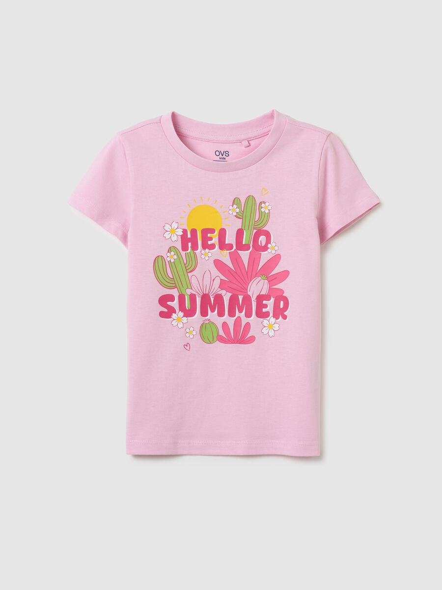 Girls' pink pure cotton regular fit T-shirt_0