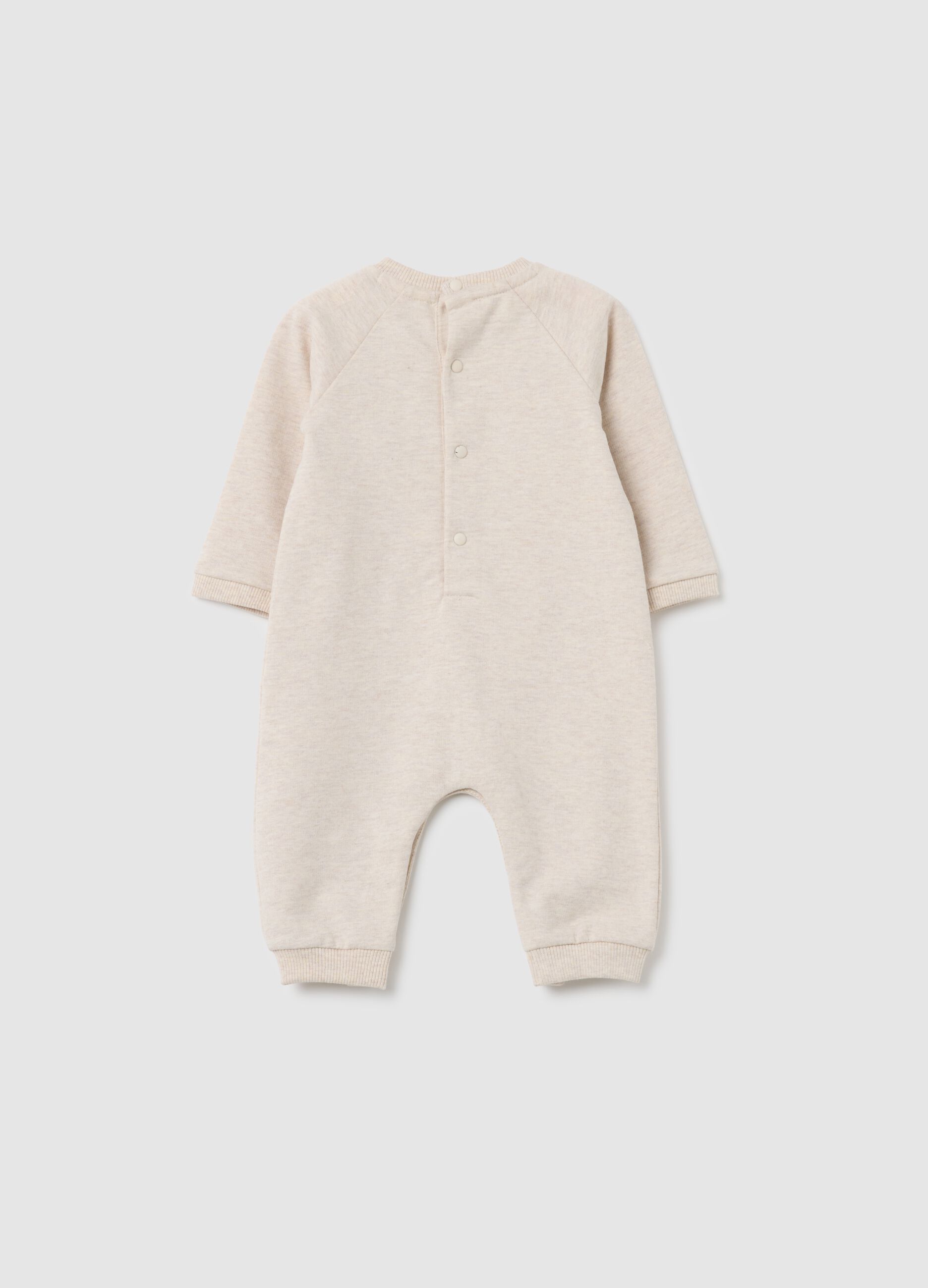 Beige pure cotton baby romper with bear