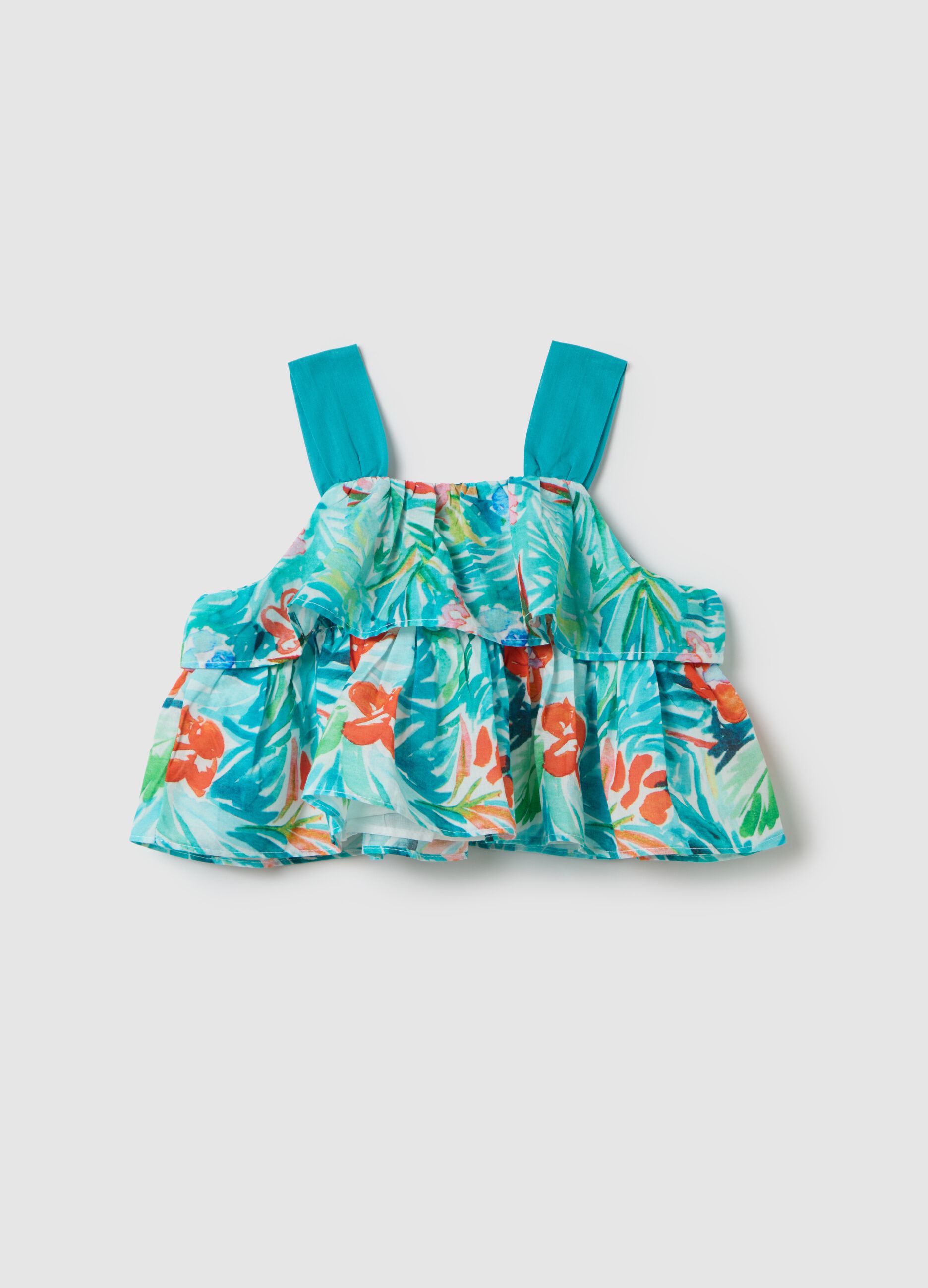 Multicoloured blouse with flounces in cotton