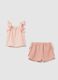 Pink cotton and linen baby set with ruffles_1