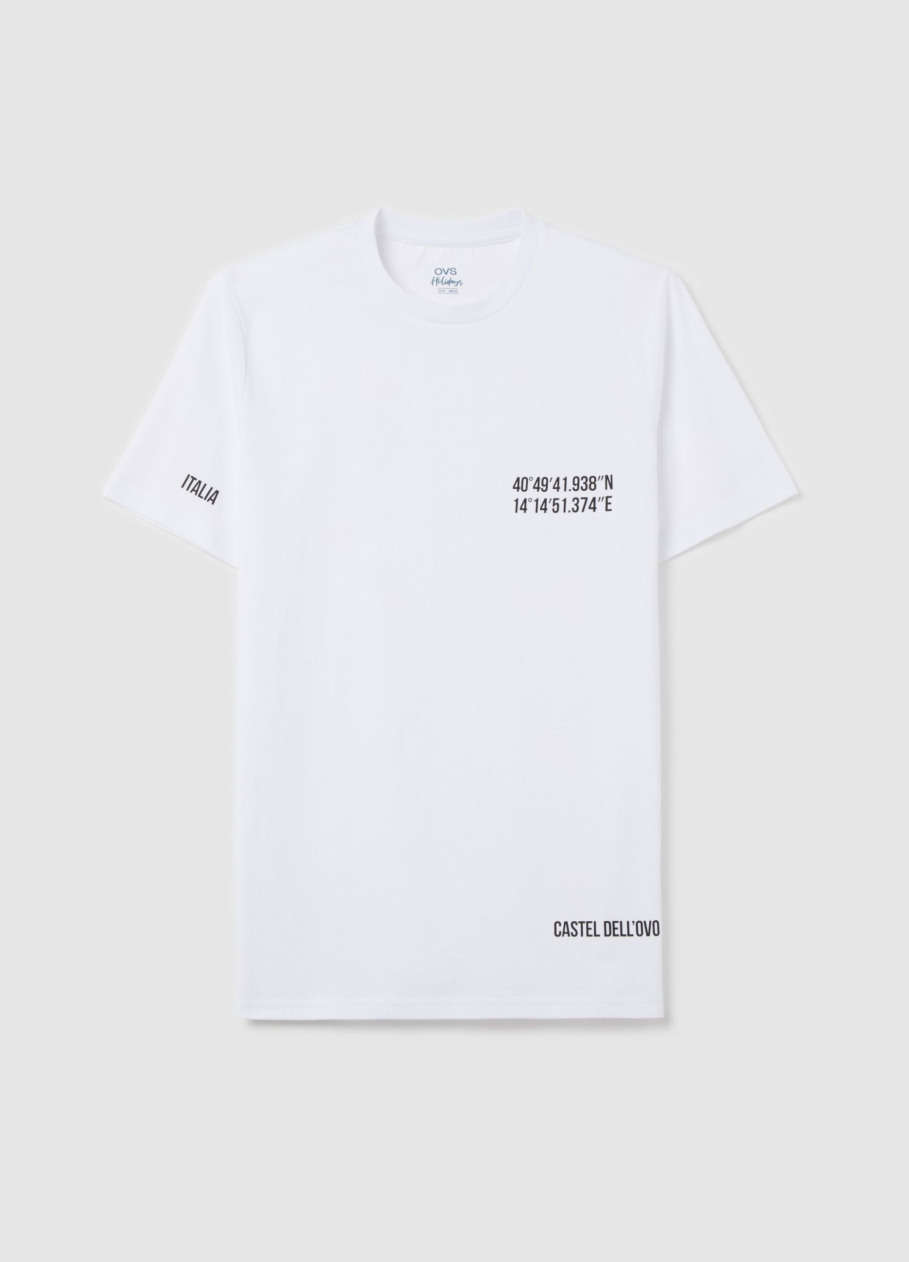 Cotton T-shirt with Castel Dell'Ovo coordinates print