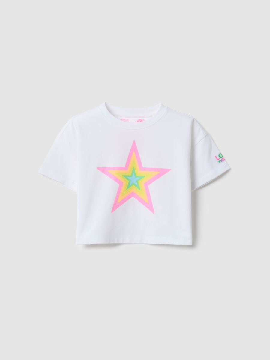 Girls' white stretch cotton boxy fit t-shirt with star_0