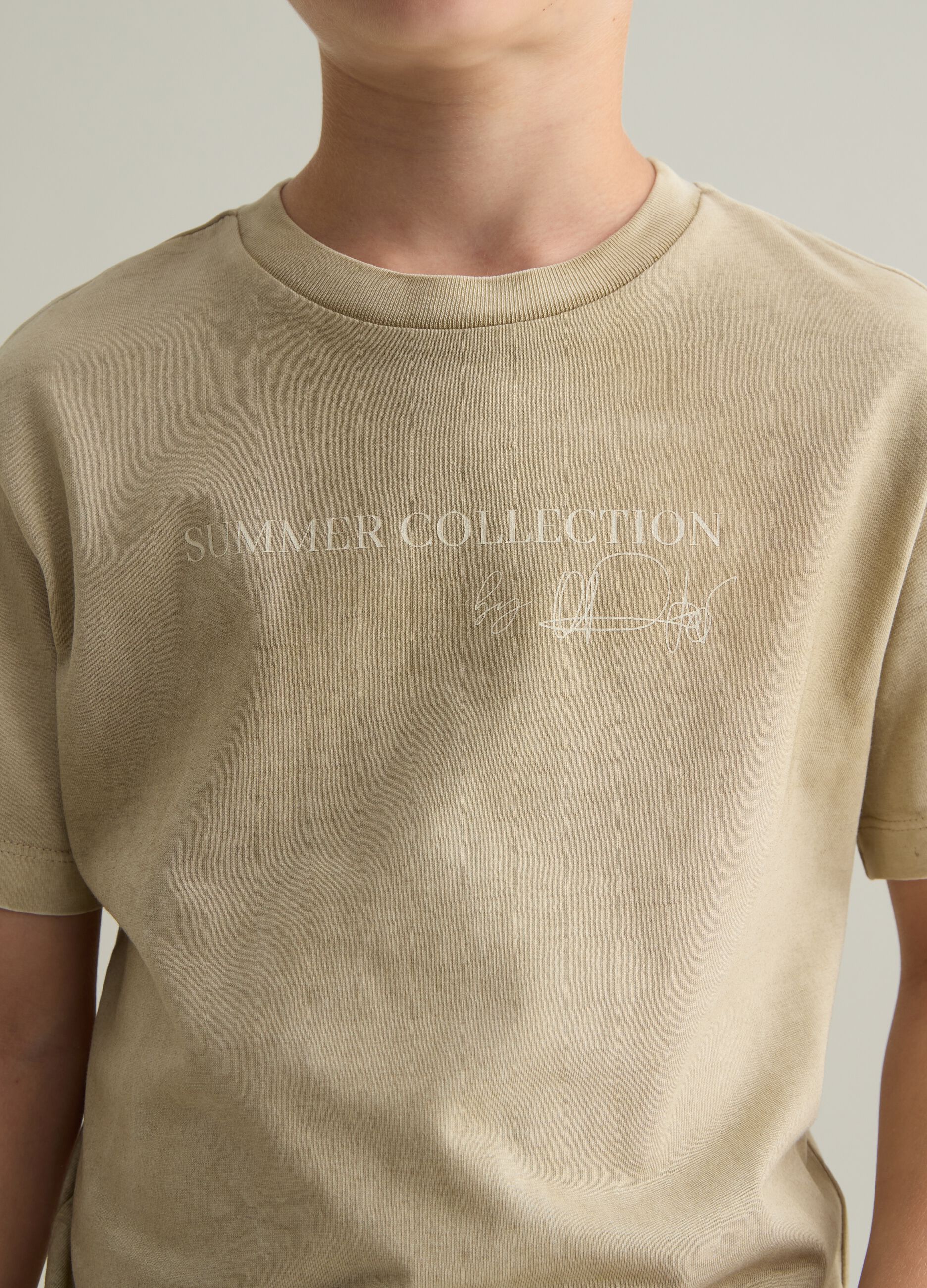 Kids' beige pure cotton regular fit T-shirt