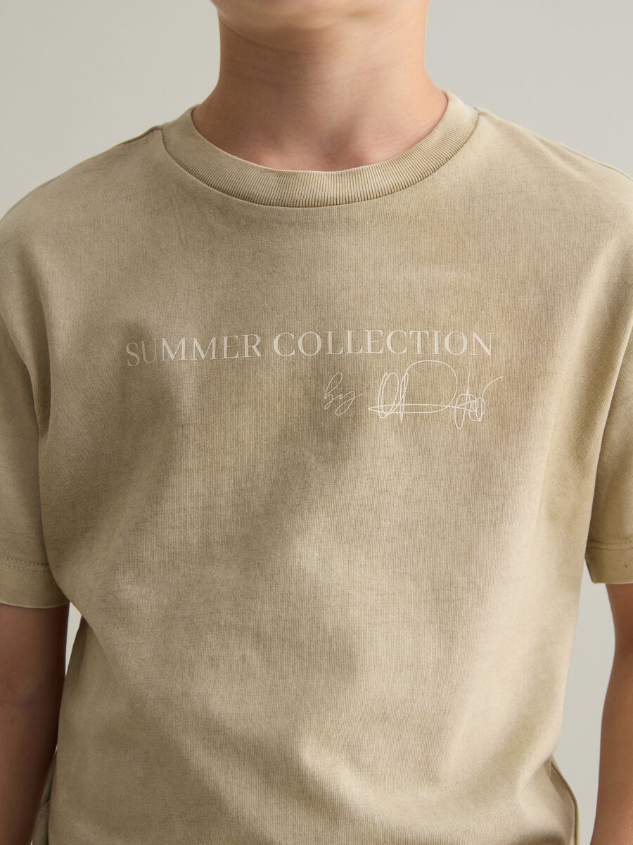 Kids' beige pure cotton regular fit T-shirt_1