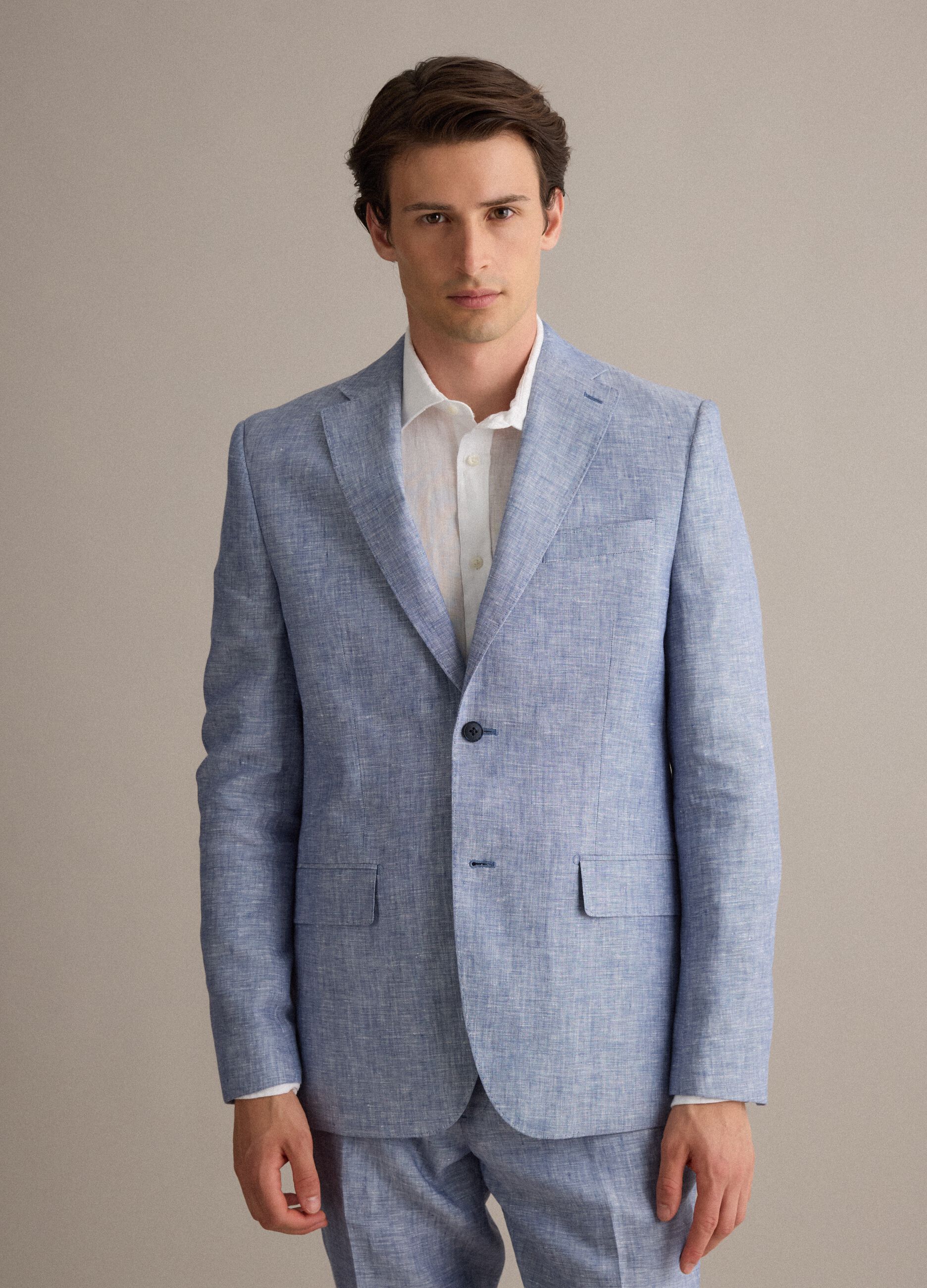 Blazer azzurro in puro lino slim fit