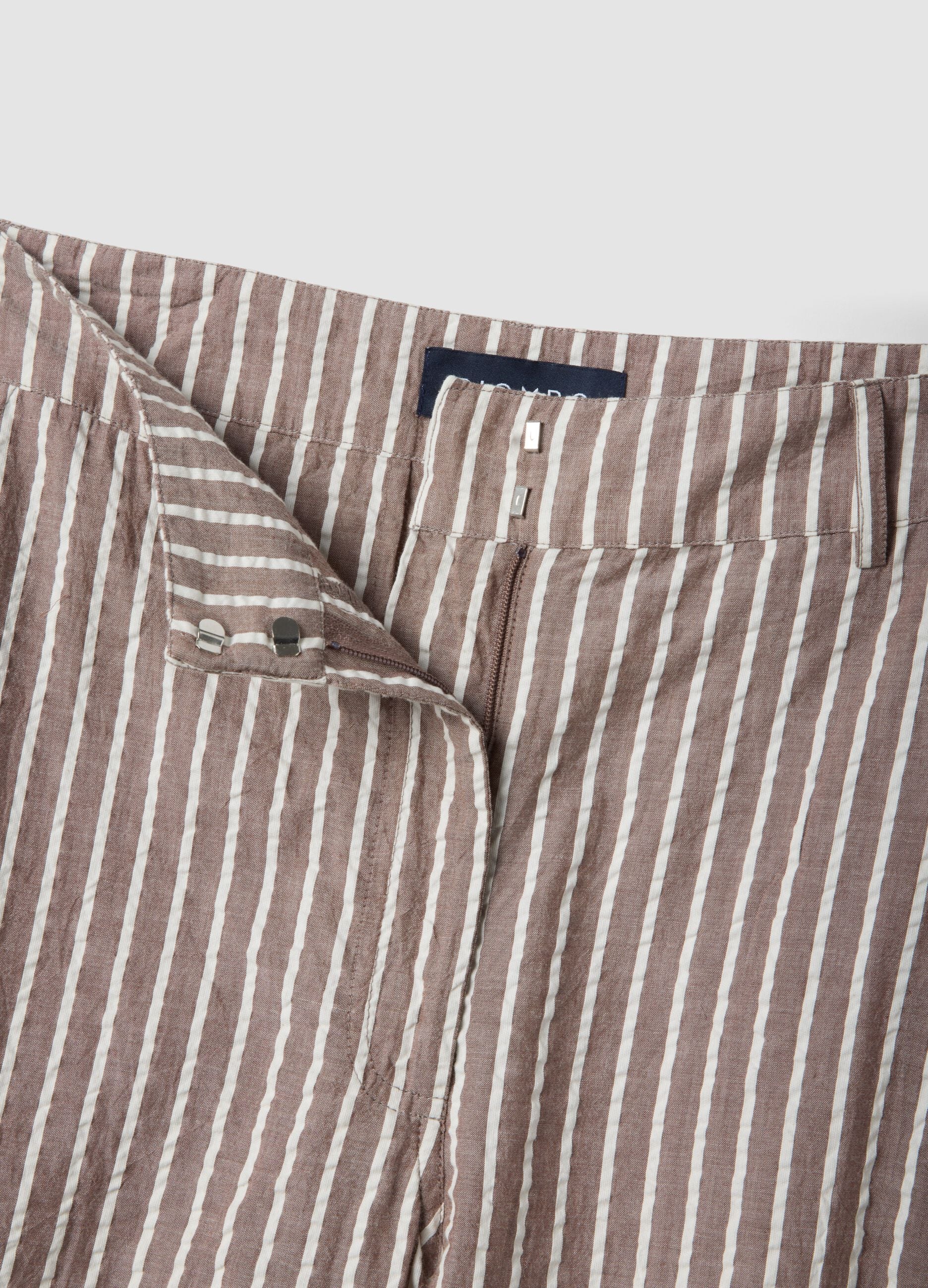 Pure cotton wide-leg chino trousers with multicolour stripes