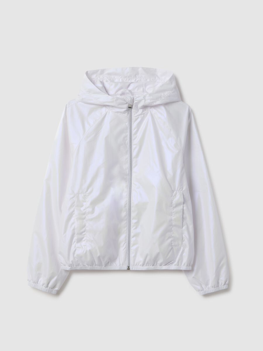 White Hooded Regular Fit Girls' Jacket_0