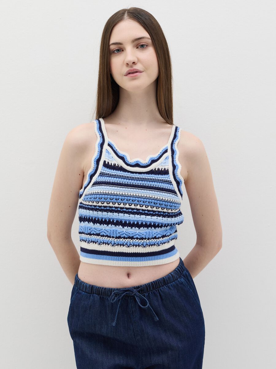 Cropped tank top in multicoloured crochet_1