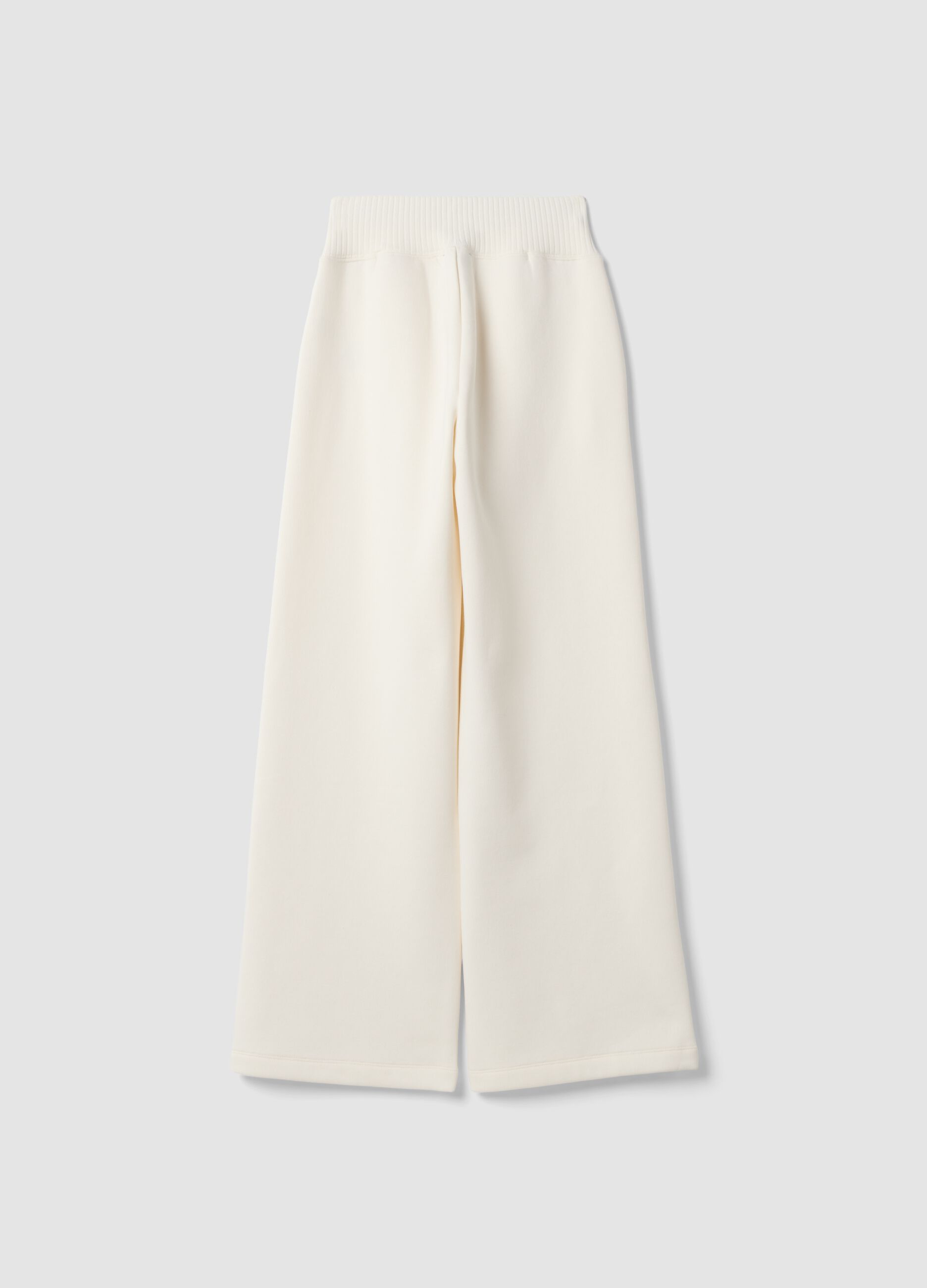 White cotton-blend fleece straight-leg trousers