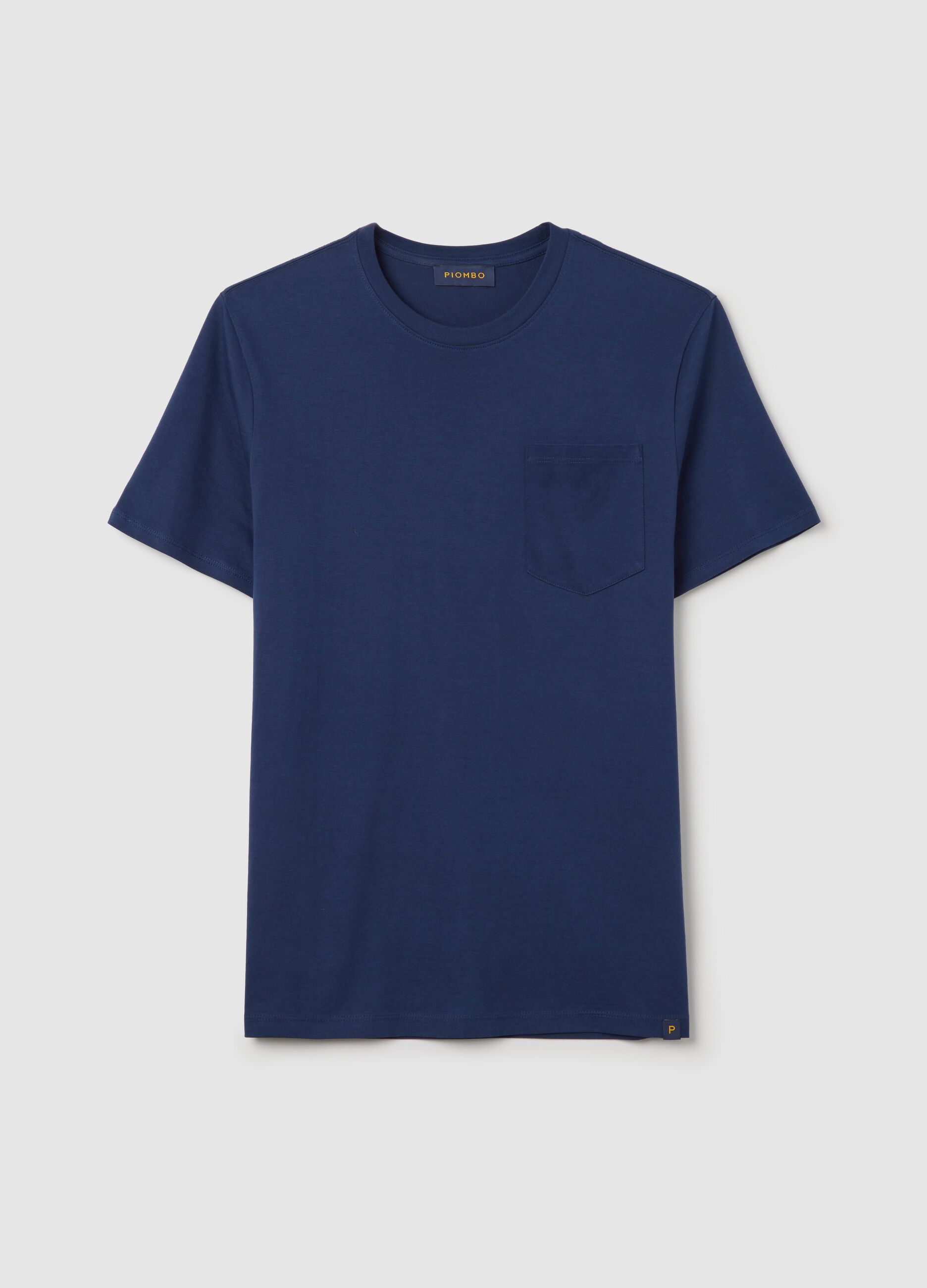 T-shirt da uomo in puro cotone Supima blu regular fit con tasca sul petto