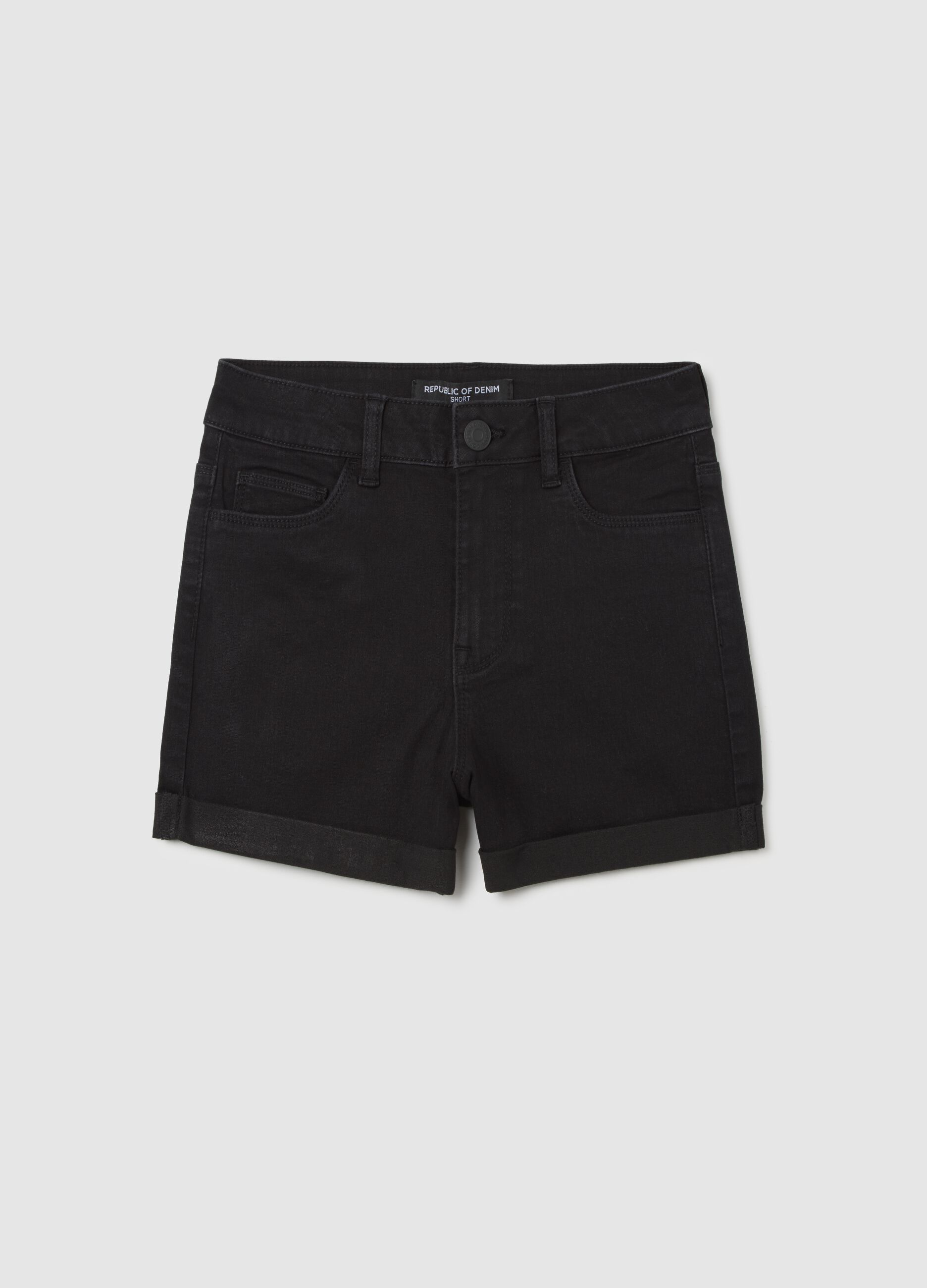 Women's black cotton-blend regular fit shorts