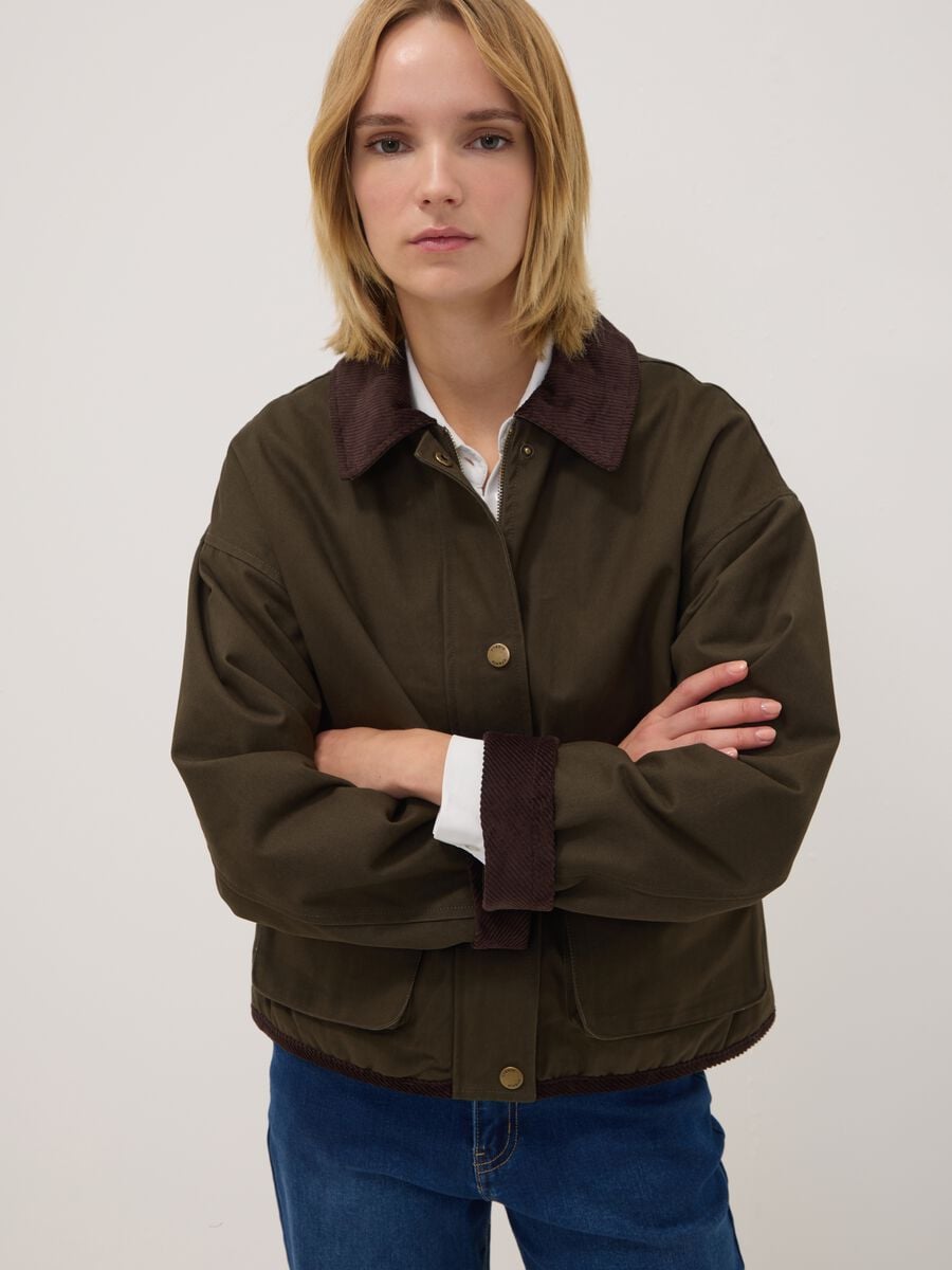 Brown pure cotton jacket with ribbed collar_2