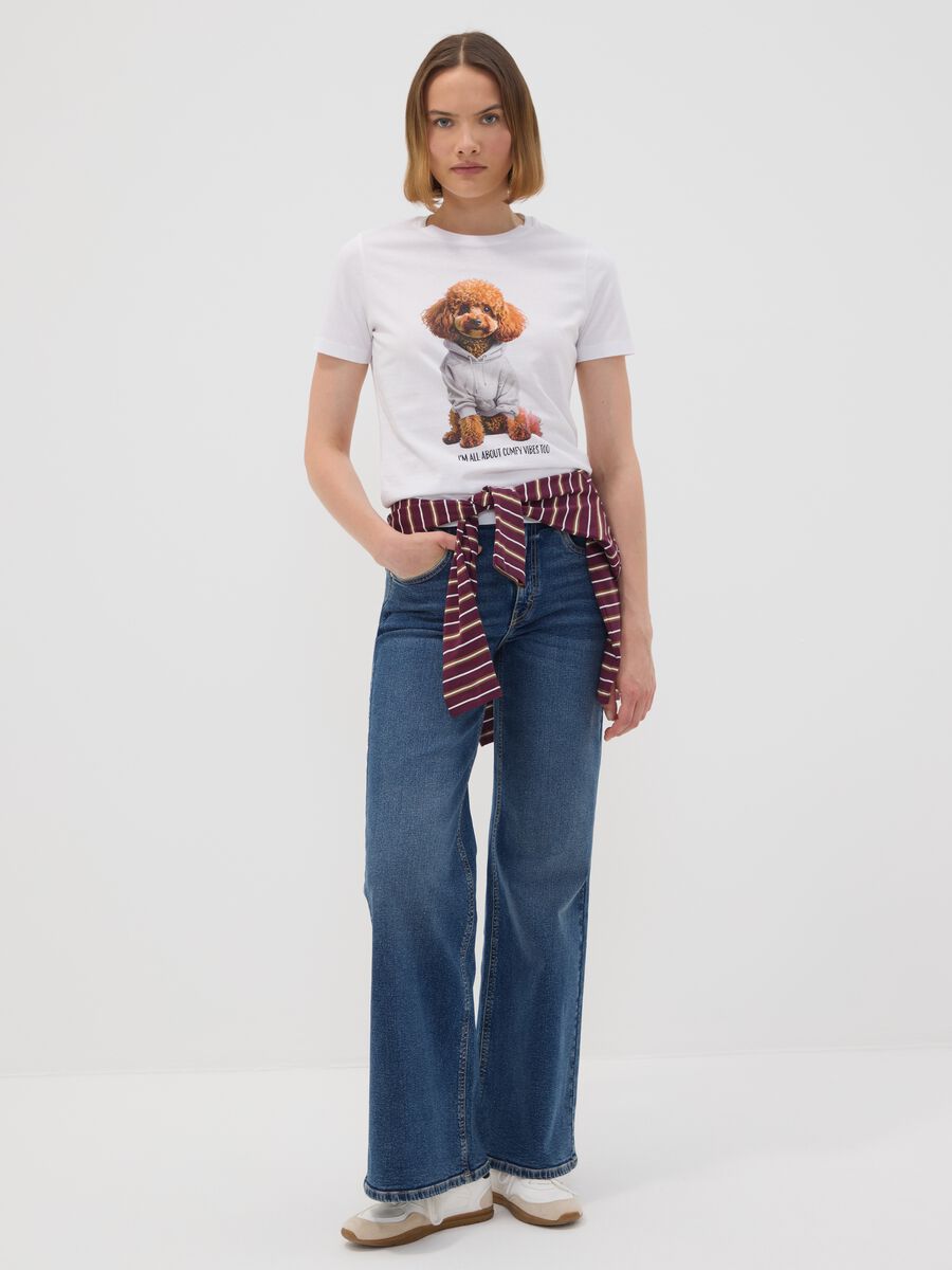 White pure cotton jersey T-shirt with dog print, regular fit_2
