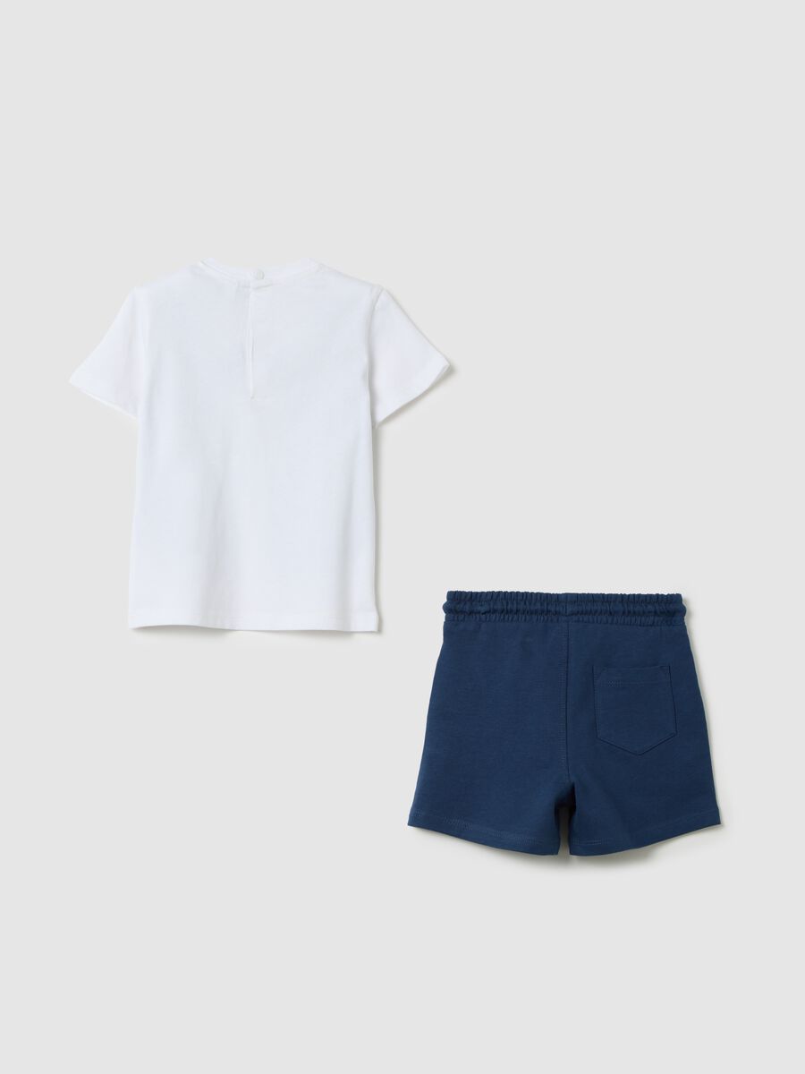 White and blue jogging set in cotton with gilet and bow tie print_1