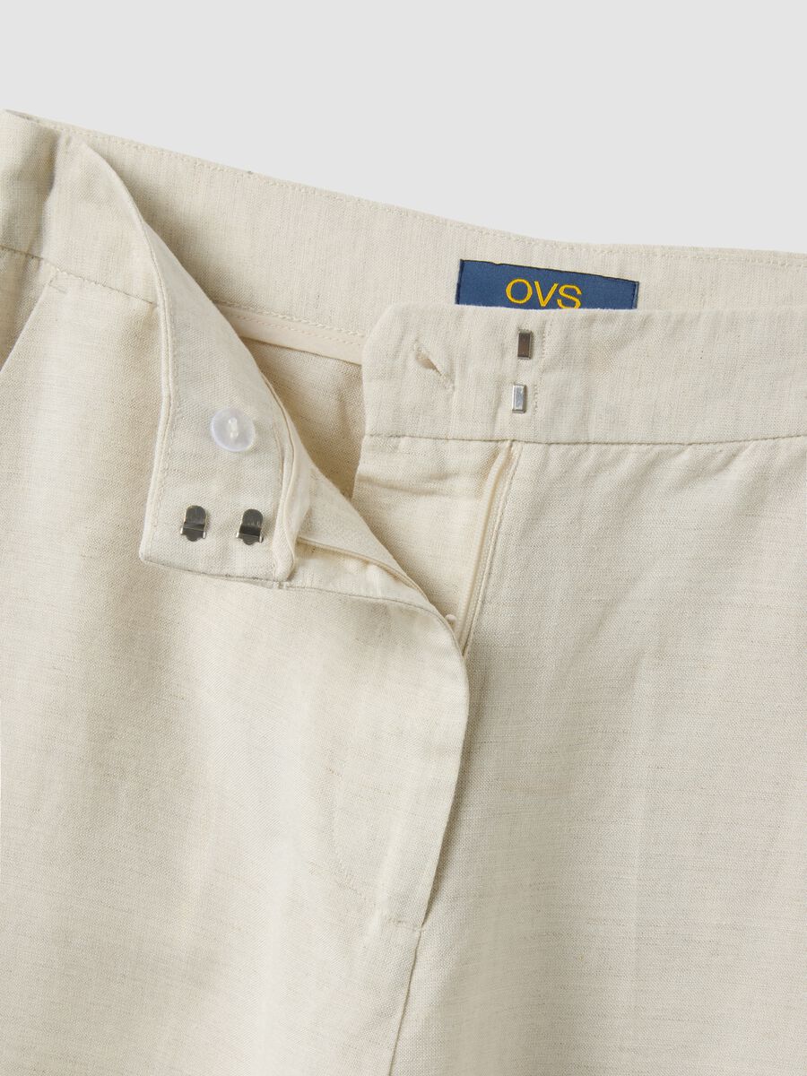 Beige linen and viscose blend straight fit trousers_5